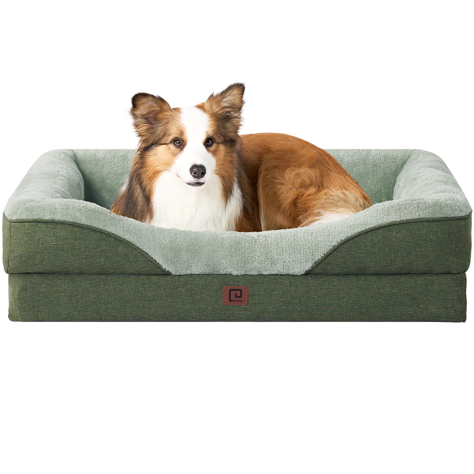 EHEYCIGA XL Dog Bed Memory Foam, Extra Large Orthopedic Dog Beds Sofa with Sides and Waterproof Liner, Pet Couch with Washable Removable Cover and Non-Slip Bottom, 104x68x19cm, Sage Green โ image 1