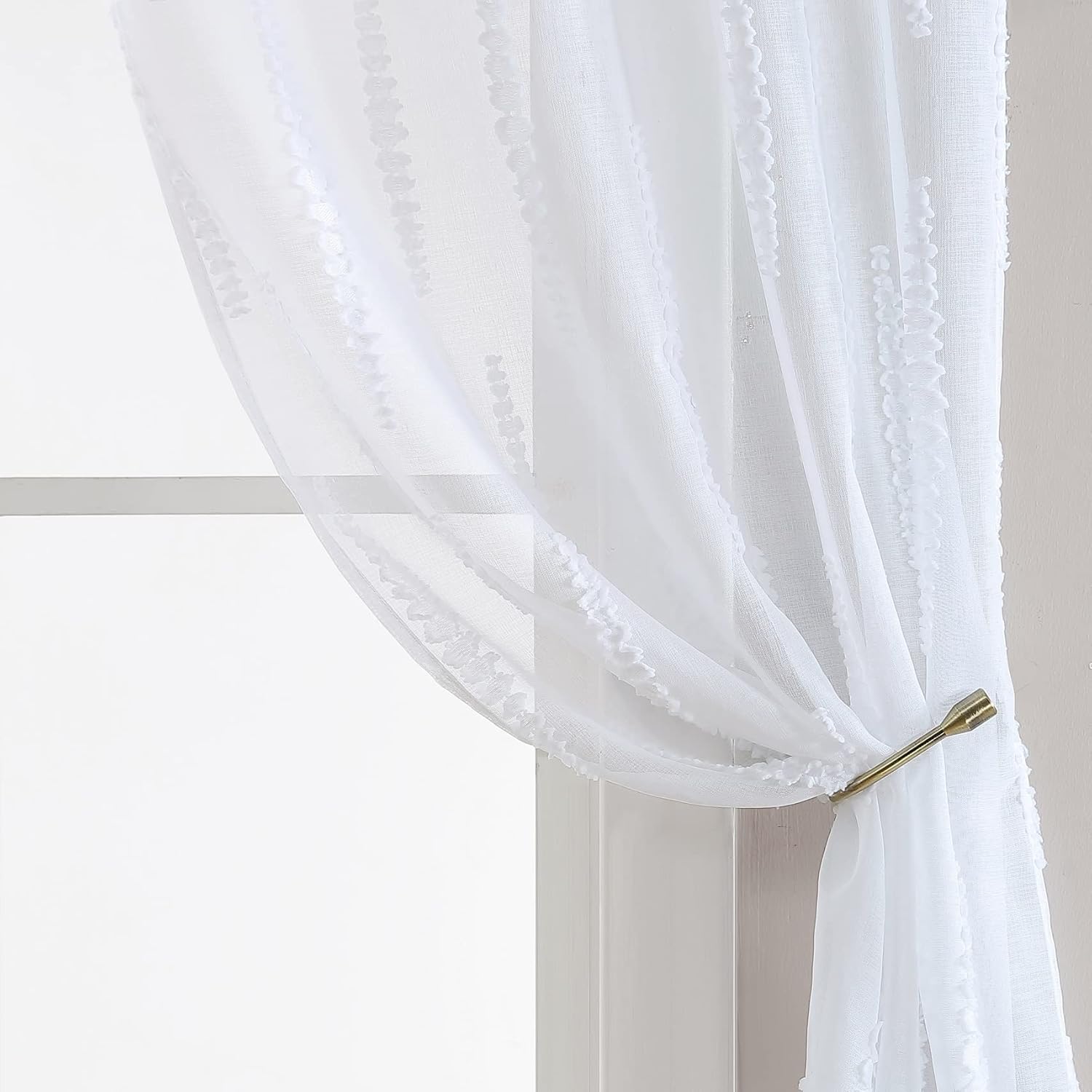 White Sheer Polyester Rod Pocket Window Curtain Panels, 84" Length