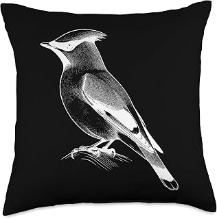 Line Art Bird & Ornithologist Cedar Waxwing Throw Pillow