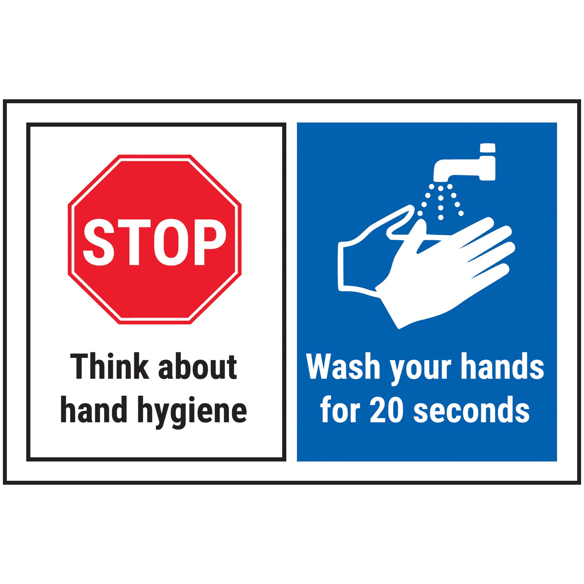 V Safety STOP/Think About Hygiene/Wash Your Hands For 20 Seconds 150 x 100 mm - Self Adhesive Vinyl - Aluminium Effect Safety Sign