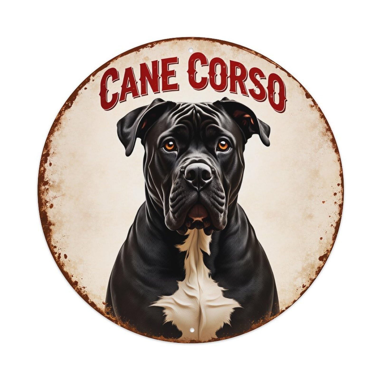 Cane Corso Dog Portrait Art Round Tin Sign Vintage Metal Poster, Home Bar Garage Man Cave Cafe Indoor & Outdoor Wall Decoration 8x8Inches