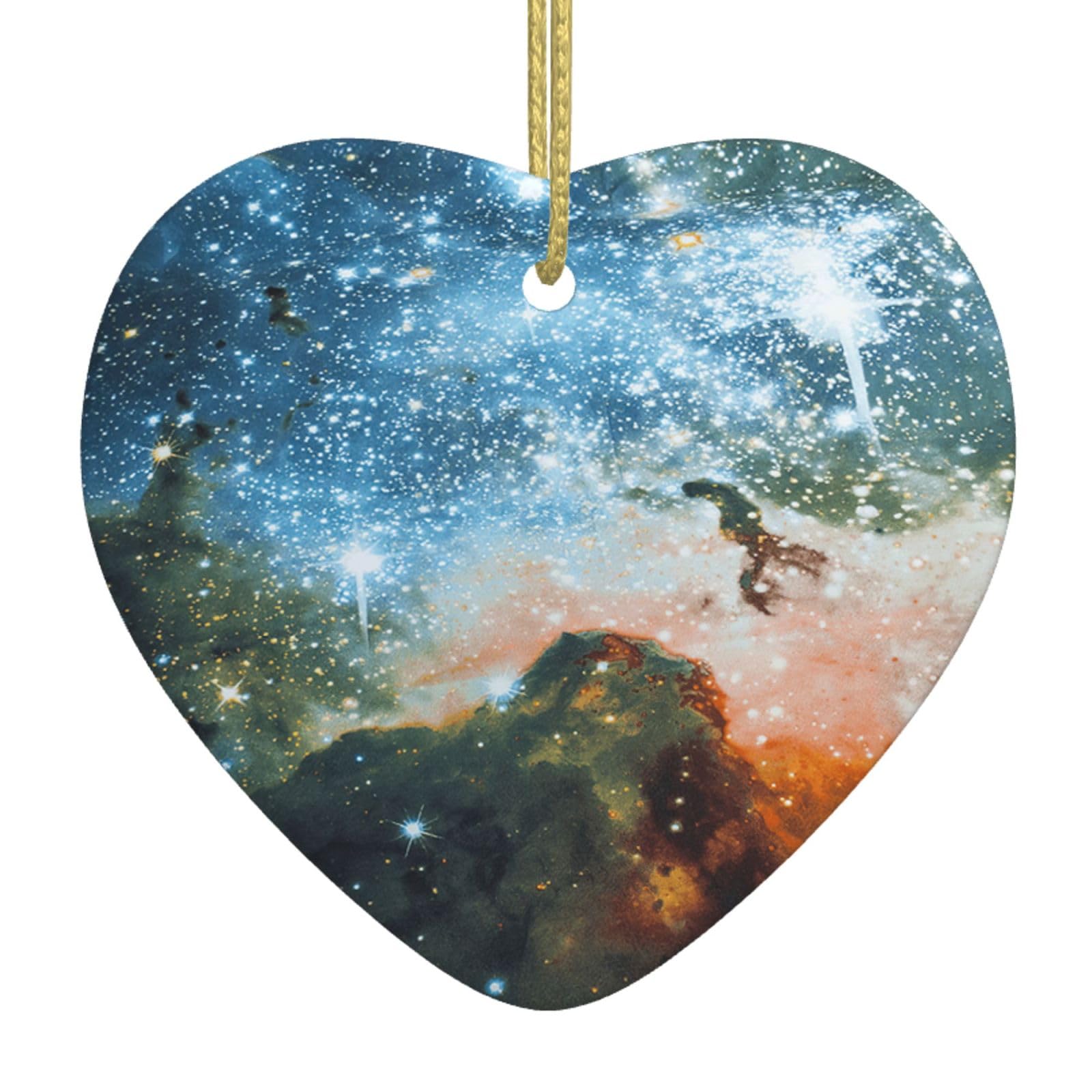 Nbtghga White Galaxy Space. (2) Print Christmas Ornaments, Ceramic Hanging Ornament, Xmas Tree Decoration, Holiday Home Decor