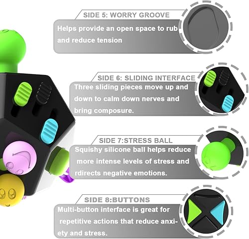 Miniatura 5 de Fidget Dodecagon – 12 Fidget lateral Toy Cube – Alivia El Estrés Y La Ansiedad anti la depresión cubeta para niños y adultos con hiperactividades