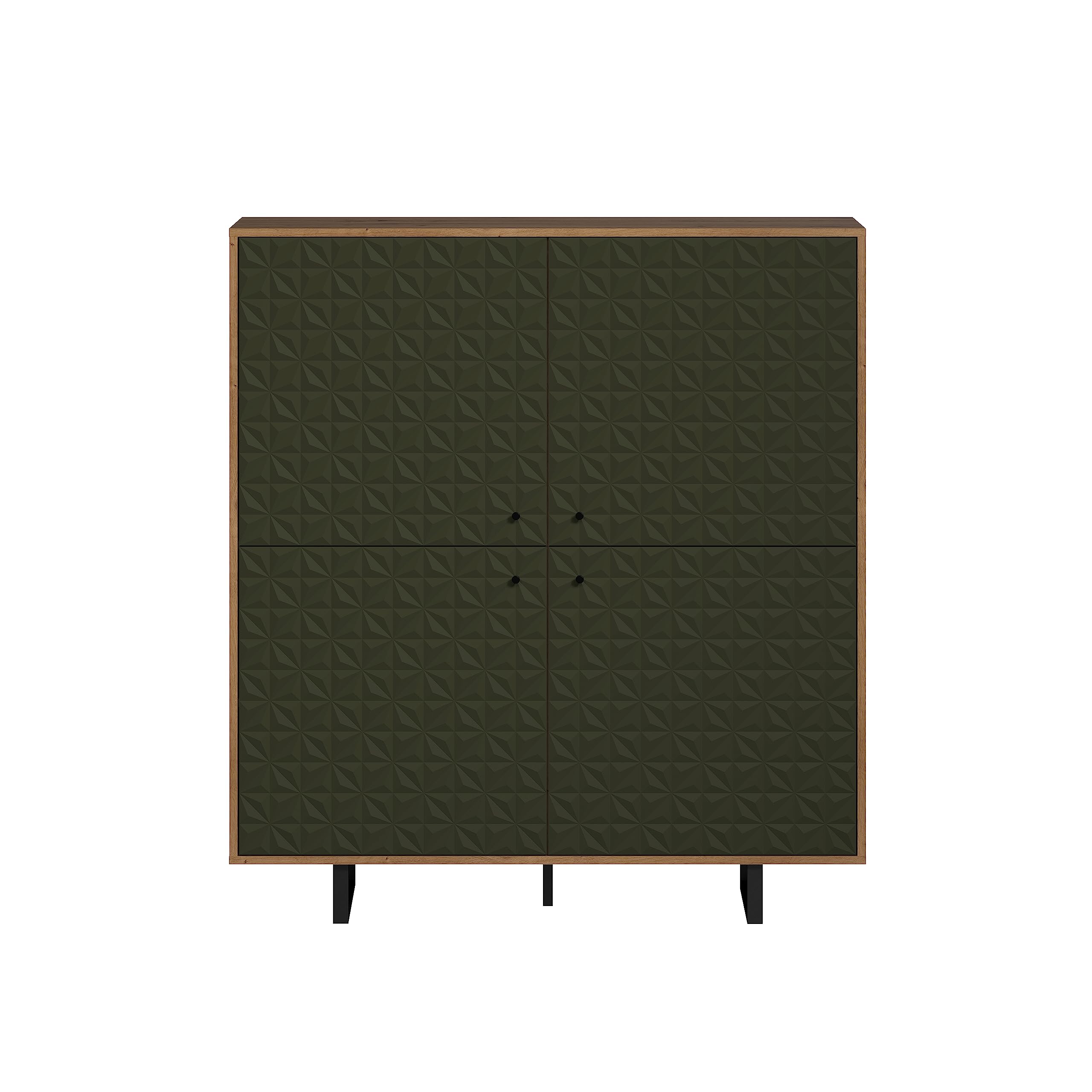 trendteam smart living - Sentra - Highboard - Dunkelgrün/Artisan Eiche - Wohnzimmerschrank mit gefrästen Türen - (BxHxT) 124 x 136 x 40 cm - Metallfüße - kratzfest