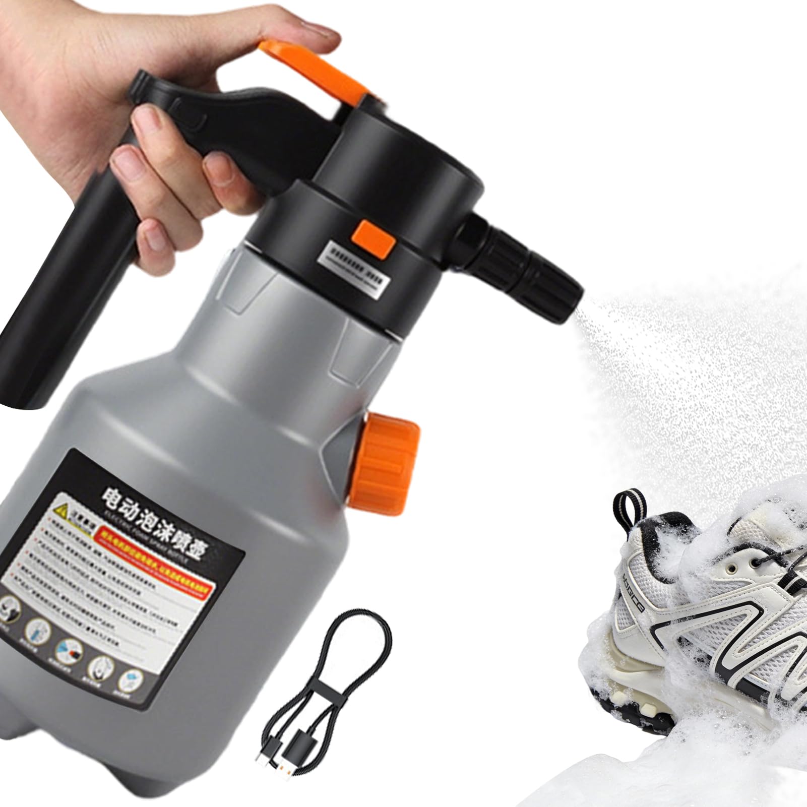 Elektro-Schaumsprüher 2L Tragbar Wiederaufladbar mit Messbecher | Hand-Schaumpumpensprüher Für Auto, Fahrzeug, Haushalt, Küche, Außenbereich, Garten, Reinigung, Bewässerung