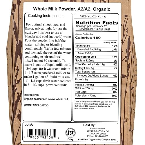 Miniatura 2 de A2A2 Leche seca orgánica en polvo 26 onzas paquete de 2 leche entera