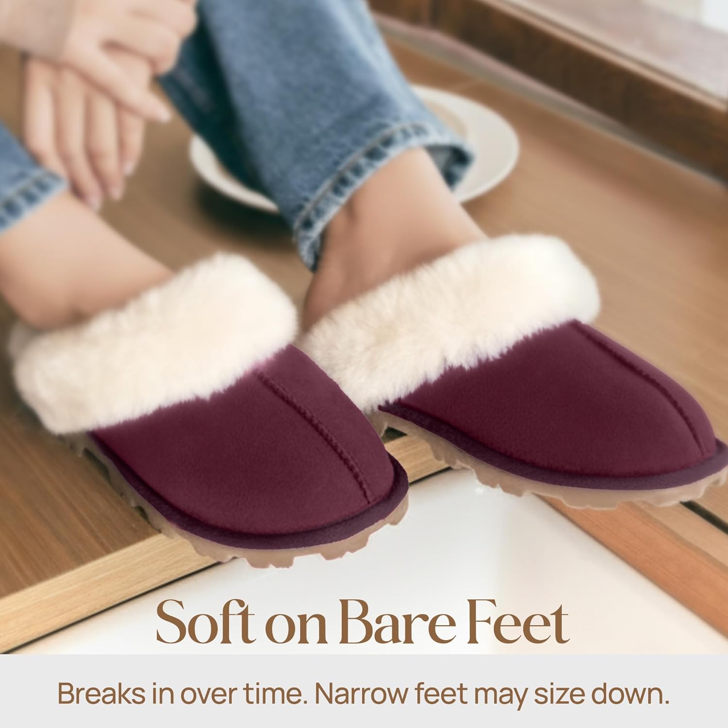 WaySoft Women's Genuine Australian Sheepskin Slippers, 18mm Wool Pile, Memory Foam, Durable Anti-Slip EVA Sole