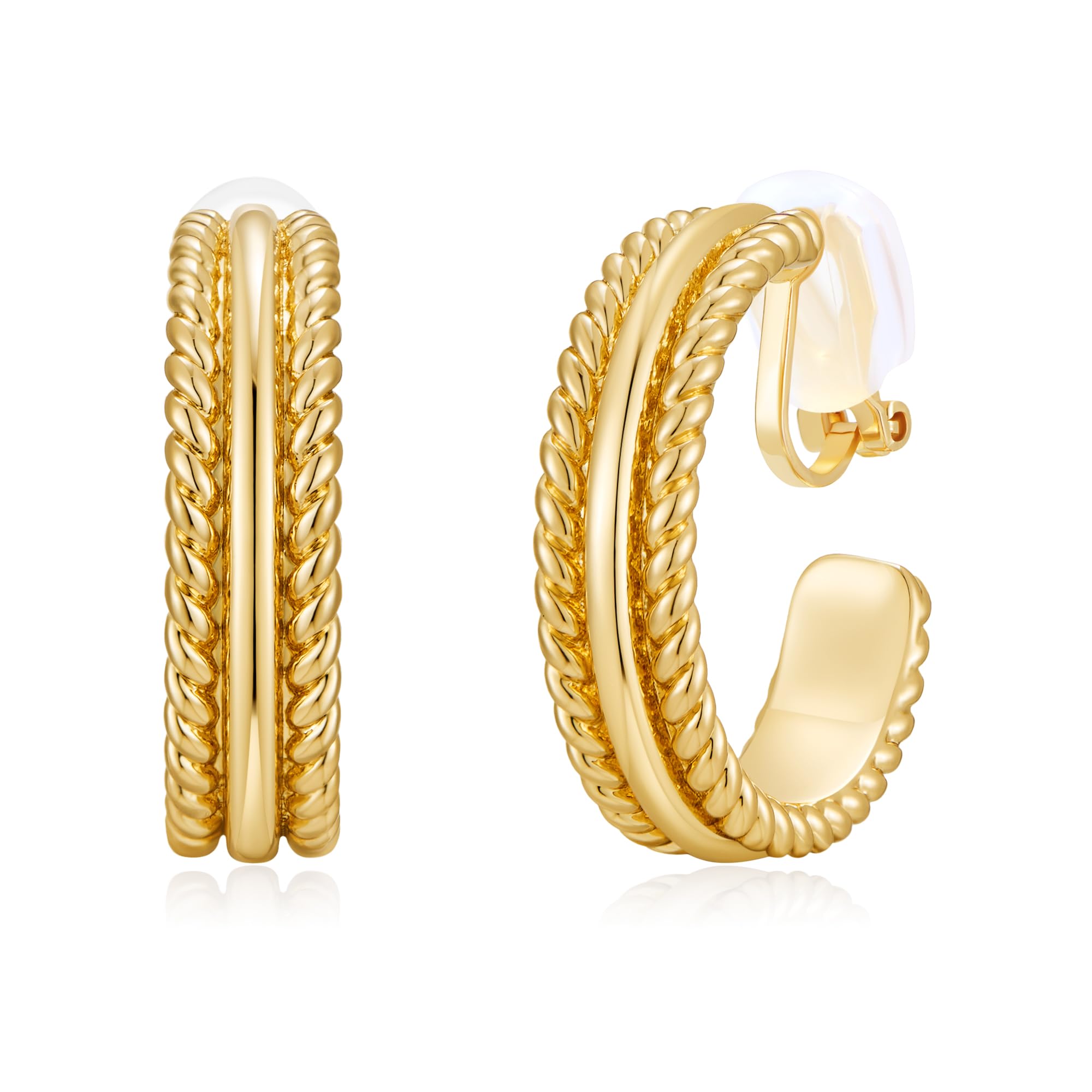 Clip on Earrings for Women Silver and Gold Plated Twisted Rope Hoops Non Pierced C Hoop Earring Lightweight Two Tone Clips Mixed Metal Jewelry Gifts