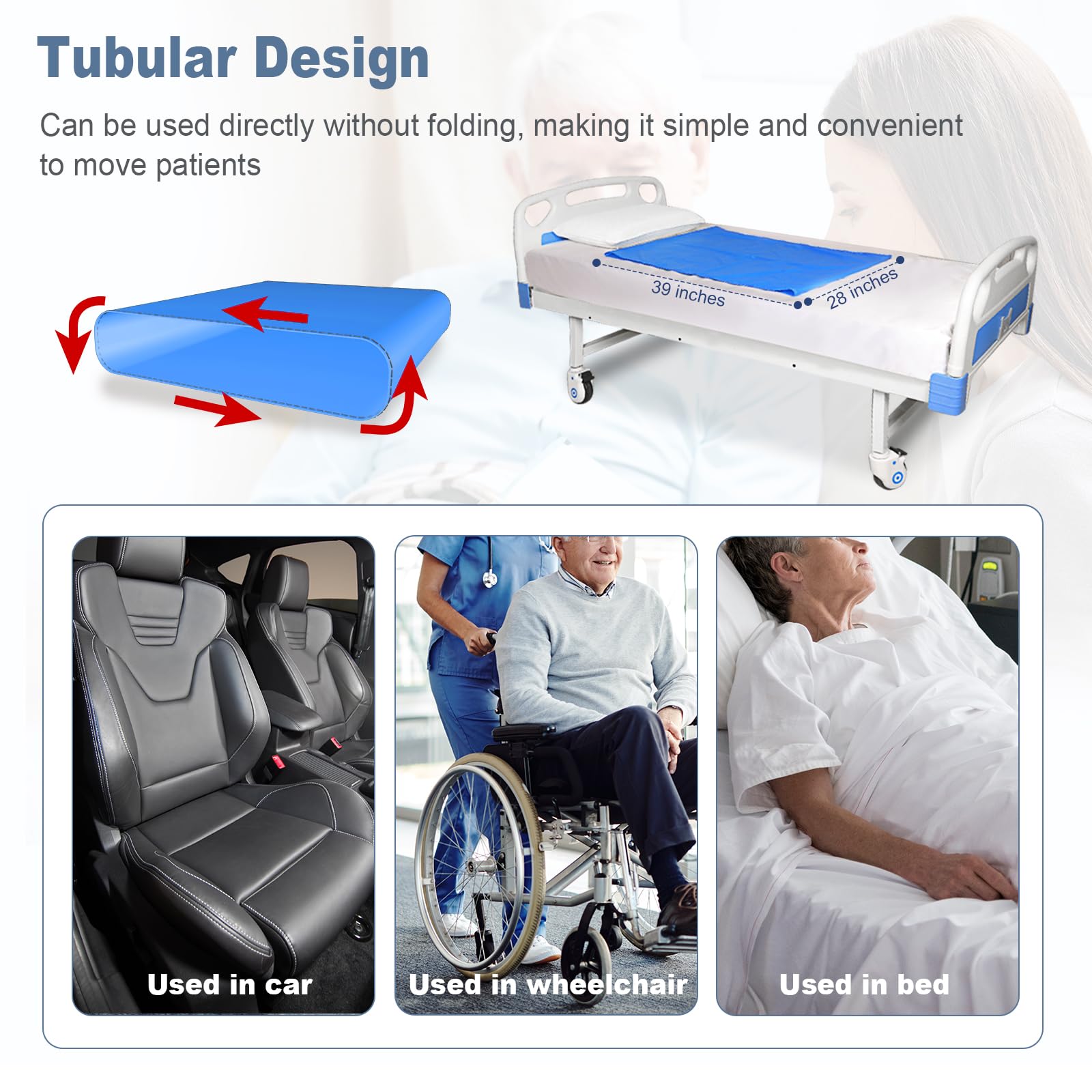 EZ Assistive Feuille de transfert tubulaire pour patients en déplacement, feuille coulissante et planche coulissante pour transfert de personnes âgées dans les voitures, fauteuils roulants, lit,