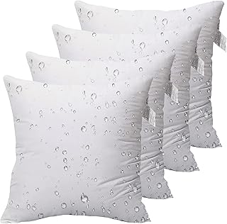 ACCENTHOME Outdoor Pillow Inserts 20 x 20 ( Pack of 4) Waterproof Hypoallergenic Sham Stuffer | White Square Water Resistant Throw Pillows Insert | Decorative Pillow Filler Forms for Patio , Chair