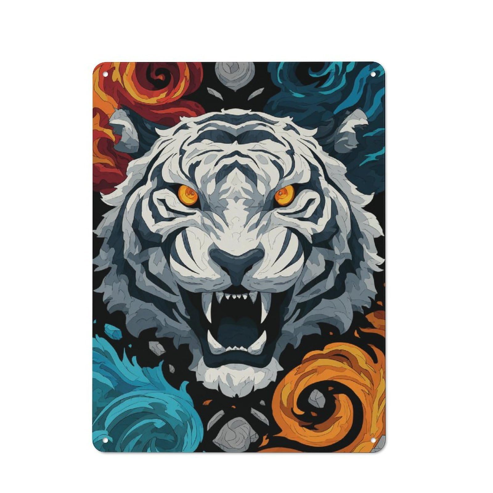 Junmoney Fiery Tiger Fury Decorative Tin Sign With Design 40X30cm, Farmhouse Cottage Wall Art For Farmhouse Kitchen, Pantry Or Dining Area