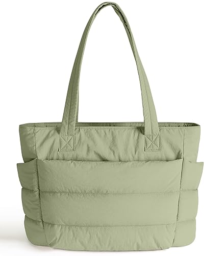 Puffer Tote Bag for Women, Cute Quilted Carryall with Zippered