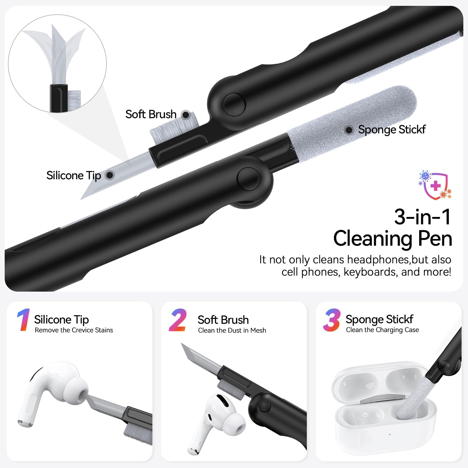 Compatibile con Custodia AirPods 4 con supporto per telefono, Cover in design fibra di carbonio per AirPods 4 versione ANC con chiusura automatica a scatto e pennello per pulizia (Nero) | Autopop - Supporto magnetico posteriore in fibra di carbonio, con p