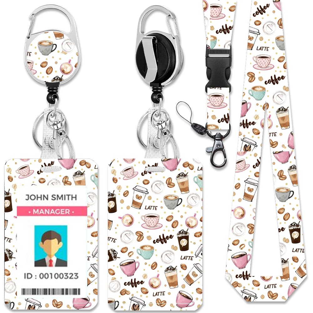 CHGCRAFT Coffee Drinks ID Badge Holders Rectangle Plastic Name Tag Desserts ID Card Holder with Clasp for Business Teacher Student Nurse Office, 4.3×2.75 inch