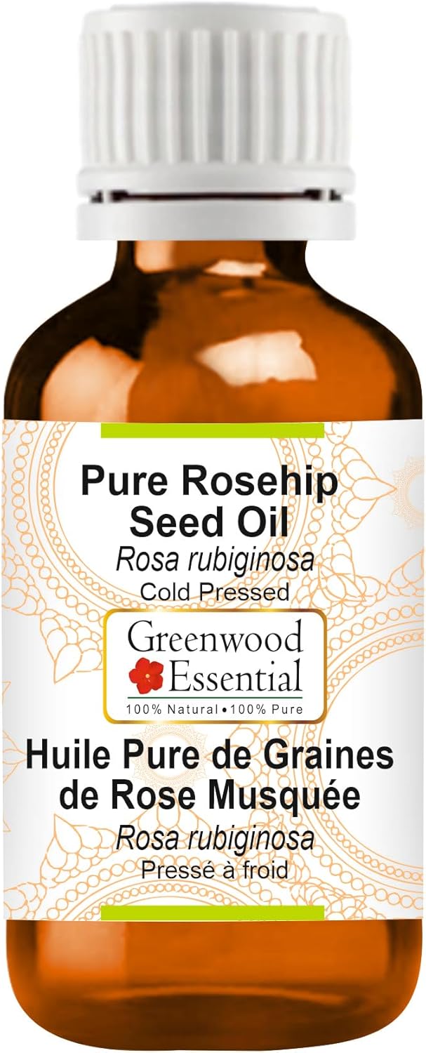 Greenwood Essential Rosehip Seed Oil (Rosa rubiginosa) | Cold Pressed | Natural | Undiluted | for Diluting Essential Oils | for Hair, Skin & Massage | Men & Women | 100ml (3.38 oz)
