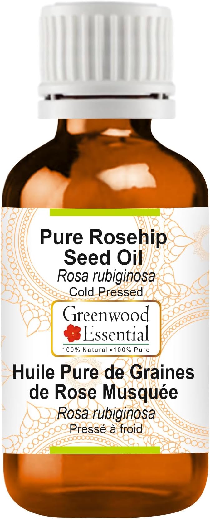 Greenwood Essential Pure Rosehip Seed Oil (Rosa rubiginosa) | Cold Pressed | Natural | Undiluted | For Diluting Essential Oils | For Hair, Skin & Massage | Men & Women | 15ml