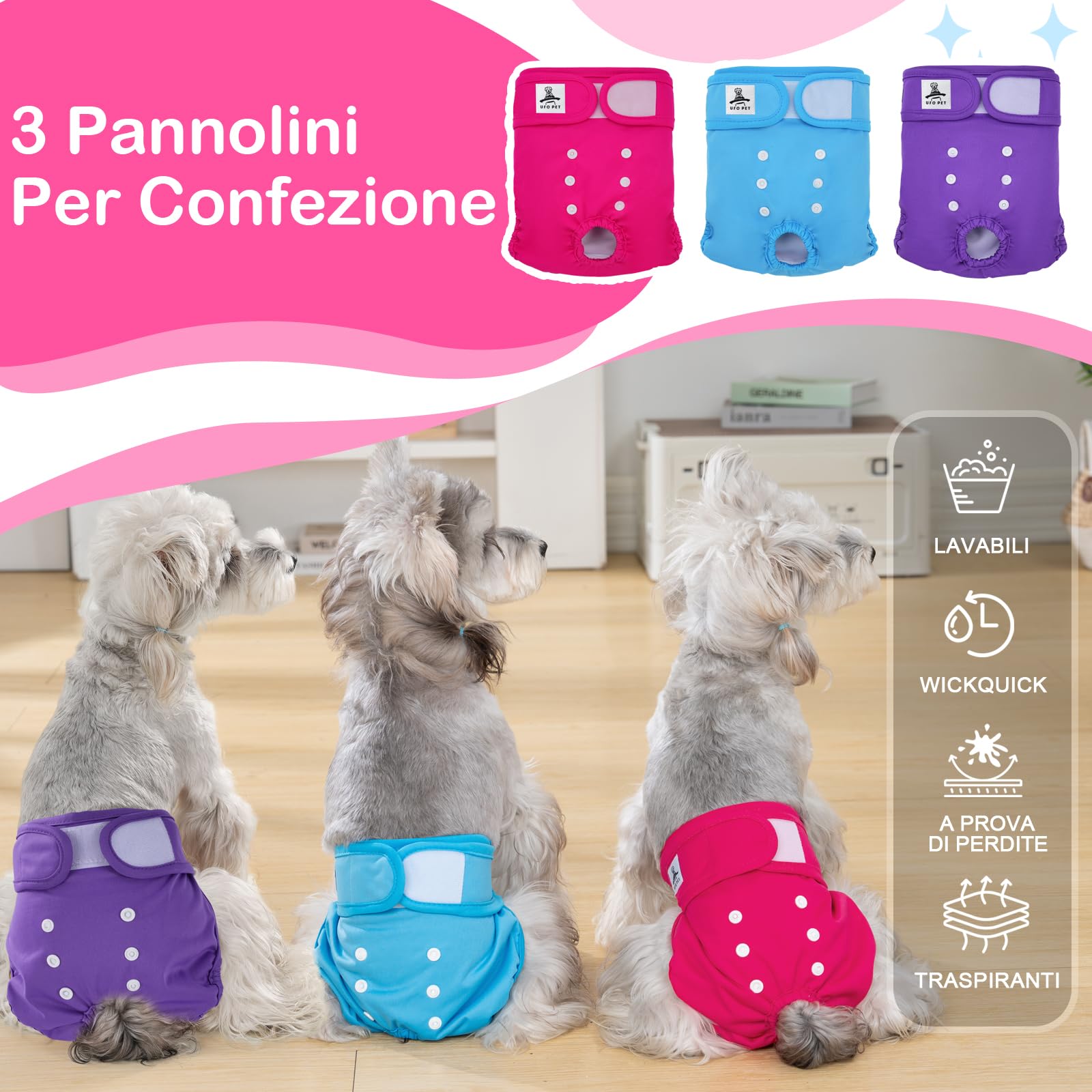 Mutandine Cane Femmina Calore Lavabili S (3 Pezzi), Assorbenti per Cani e Gatti, Pannolini da Ciclo per Femmine Cani