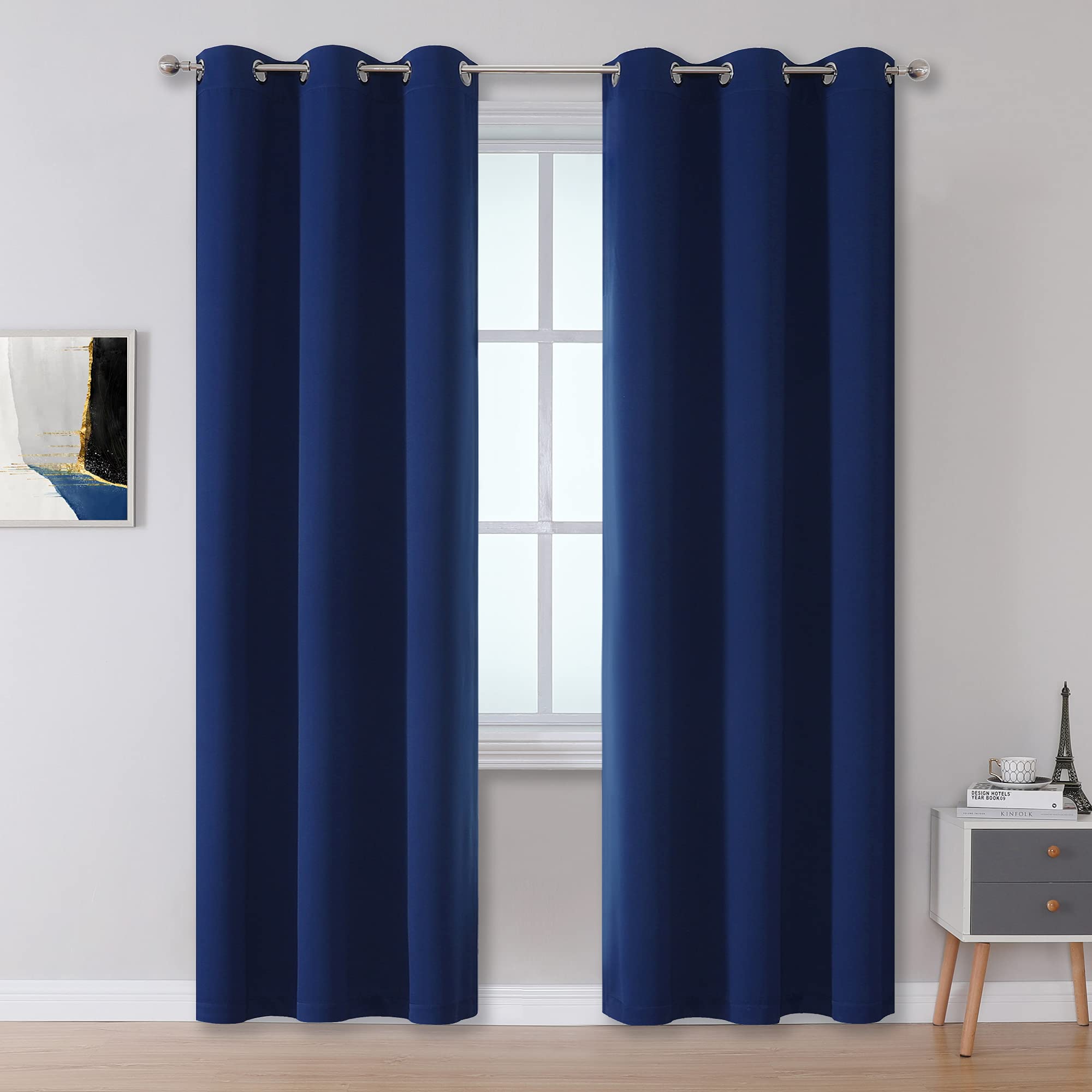 DUALIFE Blackout Closet Doorway Curtains 2 Panels Set - Privacy Home Decor Temporary Door Window Covering Room Divider Draperies for Hallway, 34 Wide by 80 Inch Length, Navy Blue,Grommet — image 1