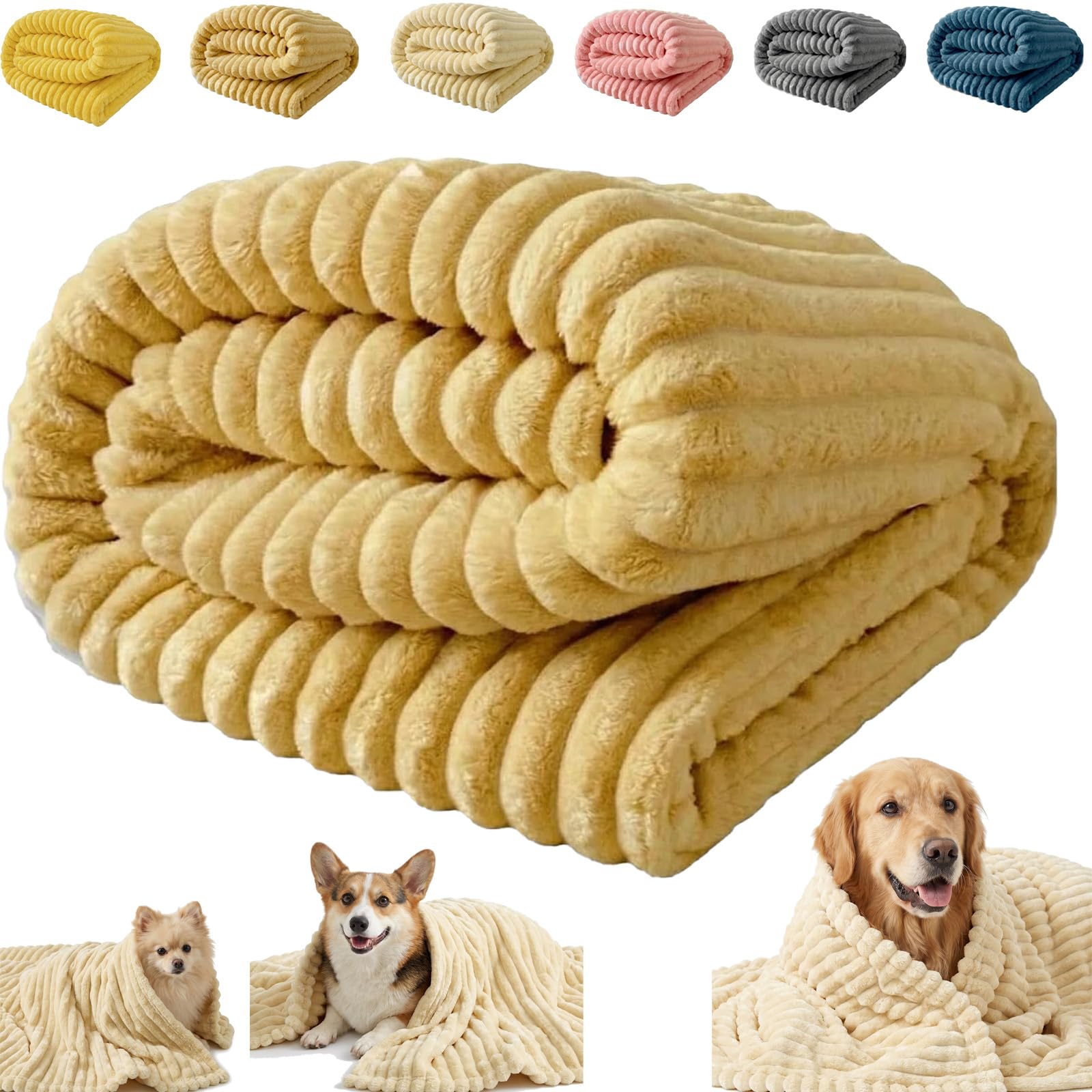 Emotional Support Blanket,Dog Mood Calming Blanket,Soft Ribbed Plush Throw,for Pets Soft,for Small Medium Large Breeds,for Sofa Kennel Couch Bed Crate Washable (Light yellow, 70 * 100cm/28 * 39in)