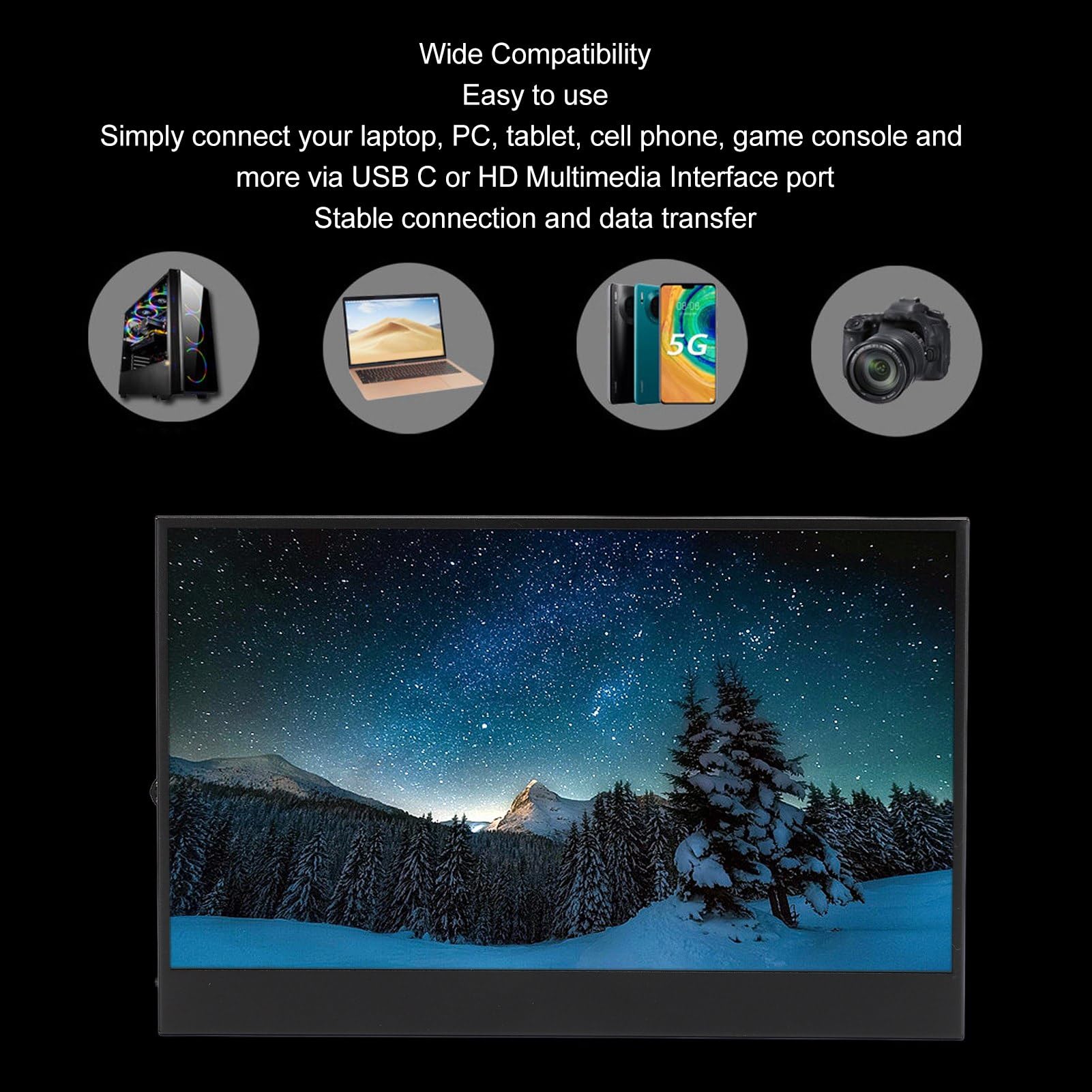 Przenośny Monitor, Wyświetlacz IPS FHD 13,3 1920x1080, Drugi Ekran HDMI Typu C, Podwójny Głośnik, Ochrona Oczu HDR, Monitor do Gier do Laptopa/PC/tabletu/PS3/4/5/Switch/RPi