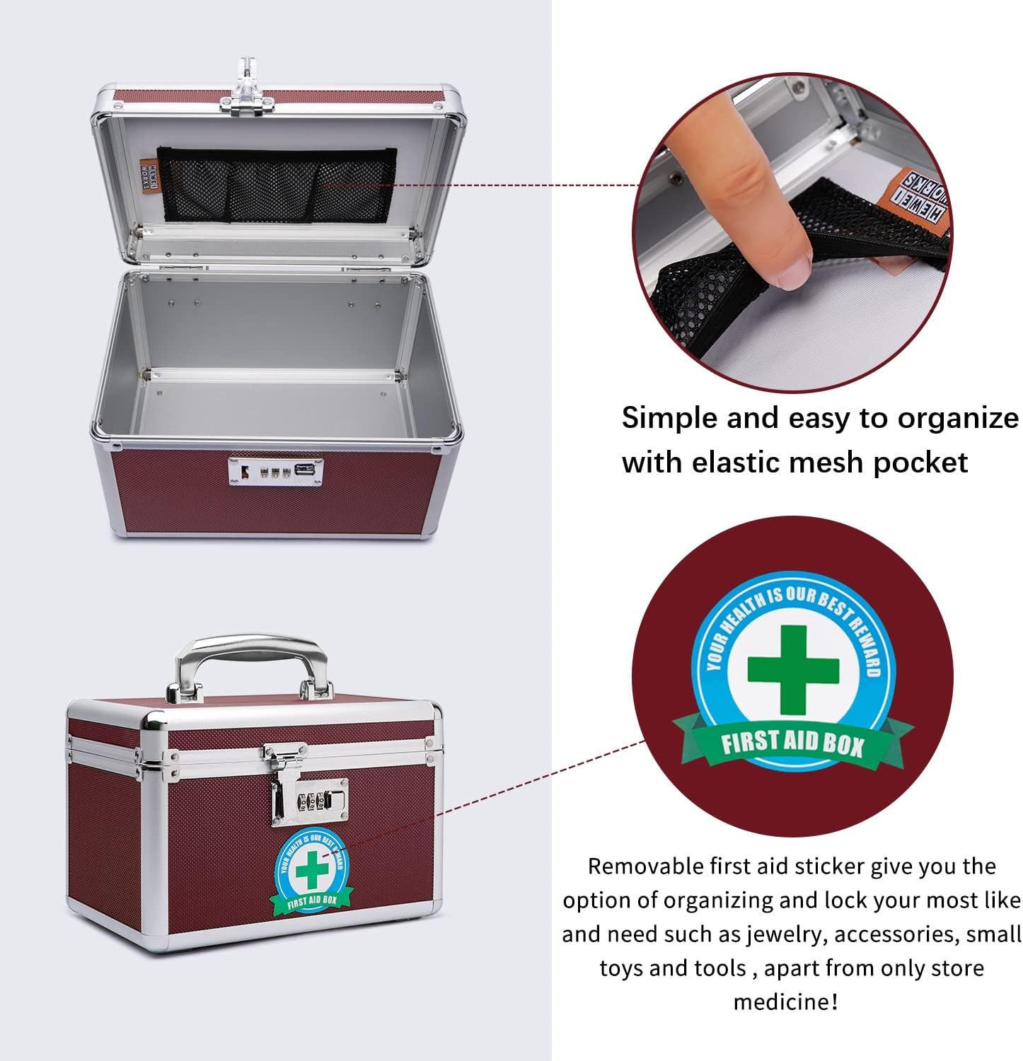 Locking Medicine Box with Portable Storage Case, 10.2''x 6.8''x 6.8'', Childproof Medication Lock Organizer, Lockable Box for Money, Documents & Meds (Brown/Small)