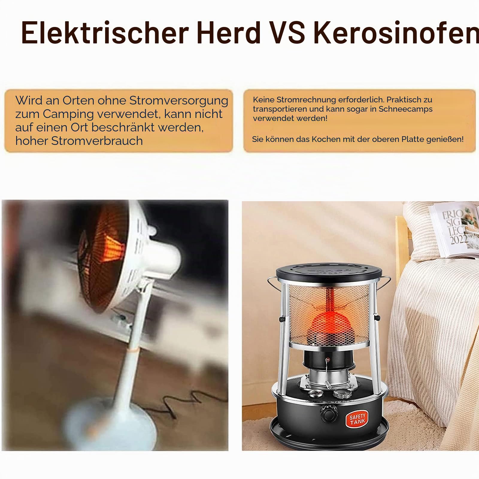 2600W Petroleumofen für Innenräume,Mobile Heizung,Petroleumofen Heizung Ohne Strom, Notheizung Ohne Strom, mit6 Dochte, für den Überlebensnotfall Beim Eisfischen (Color : Kerosene stove)
