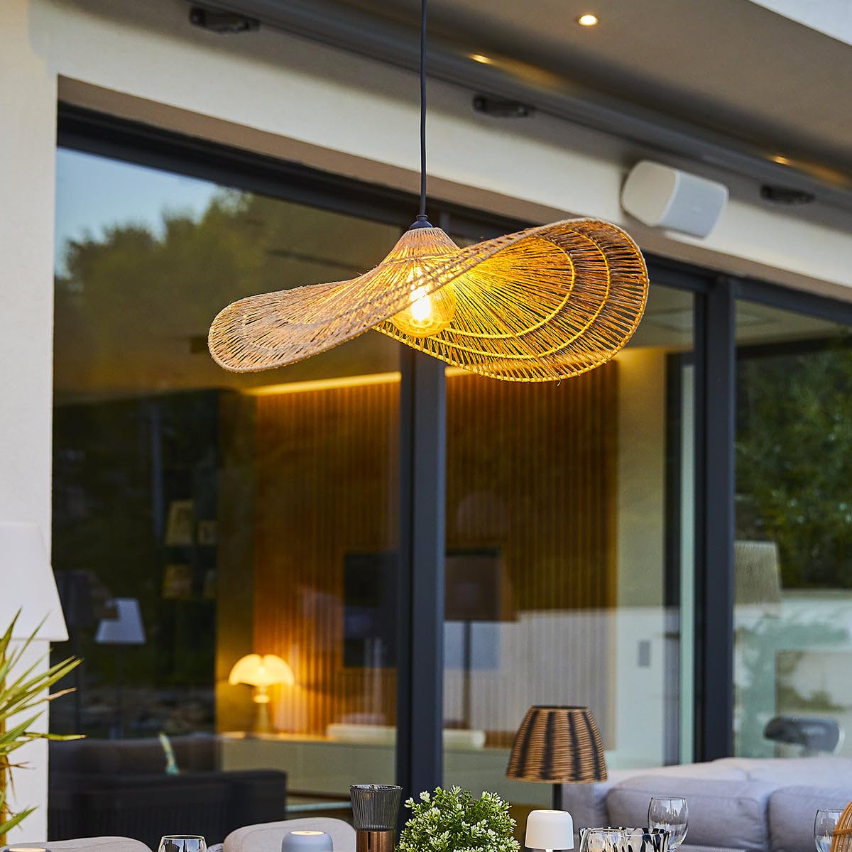 Lampada a sospensione per esterni MARBELLA OUTDOOR CAVO in iuta naturale stile bohémien 5m di lunghezza del cavo