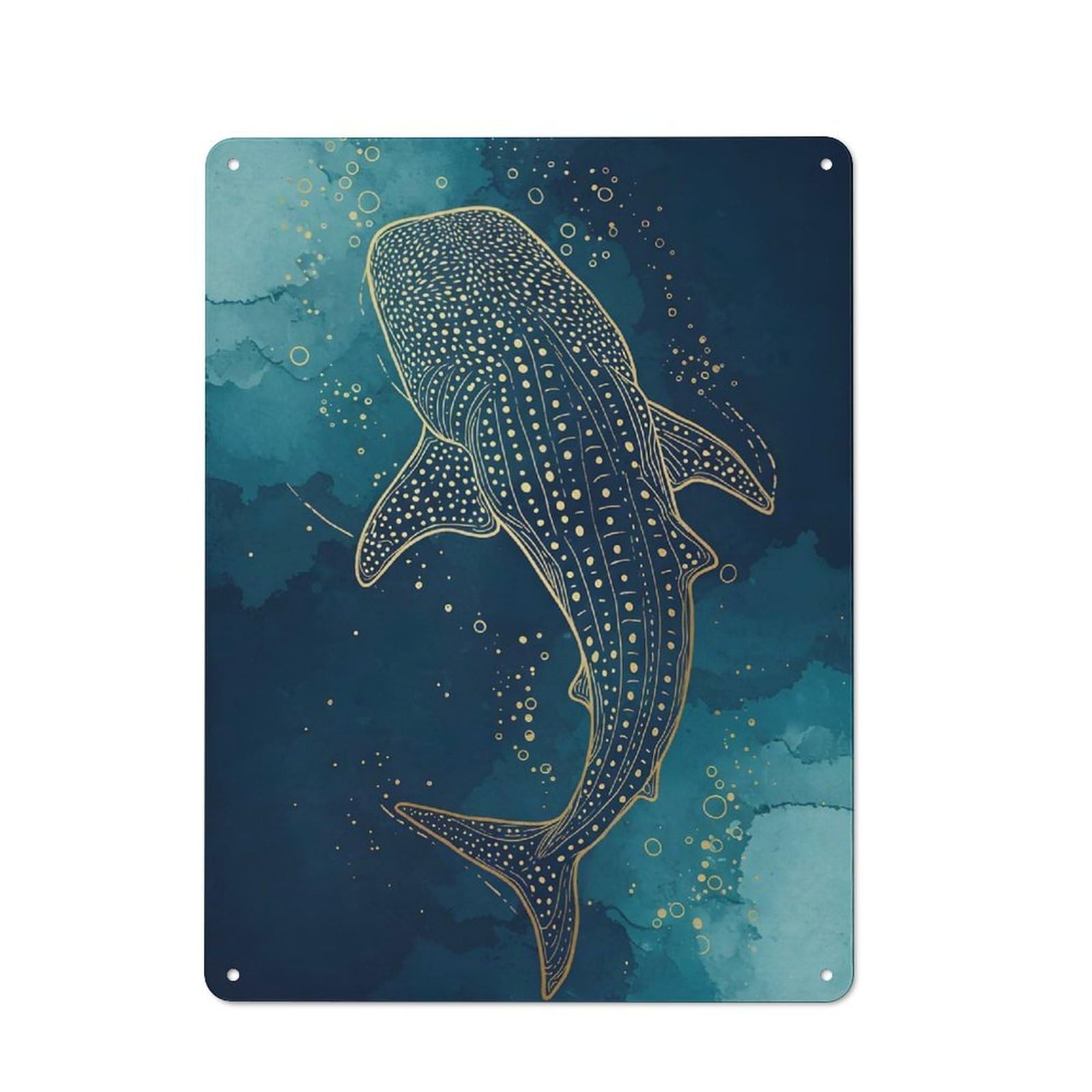 Whale Shark Gold Line Art Tin Sign 40x30cm for Hallway Wall, Vintage Wall Decor, for Kitchen, Dining Room And Home Bar Wall Decor