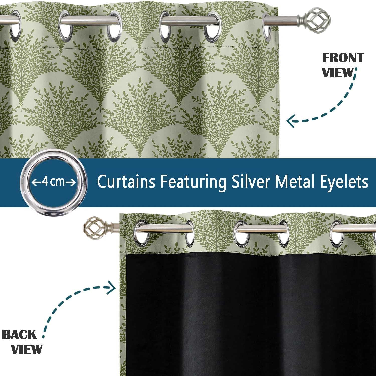 Room Darkening Curtains - Bold Leaf Pattern, Set of 2 Panels, 42" x 63" - Grommet-Top Blackout Window/Door Drapes for Bedroom, Nursery & Living Room - Green