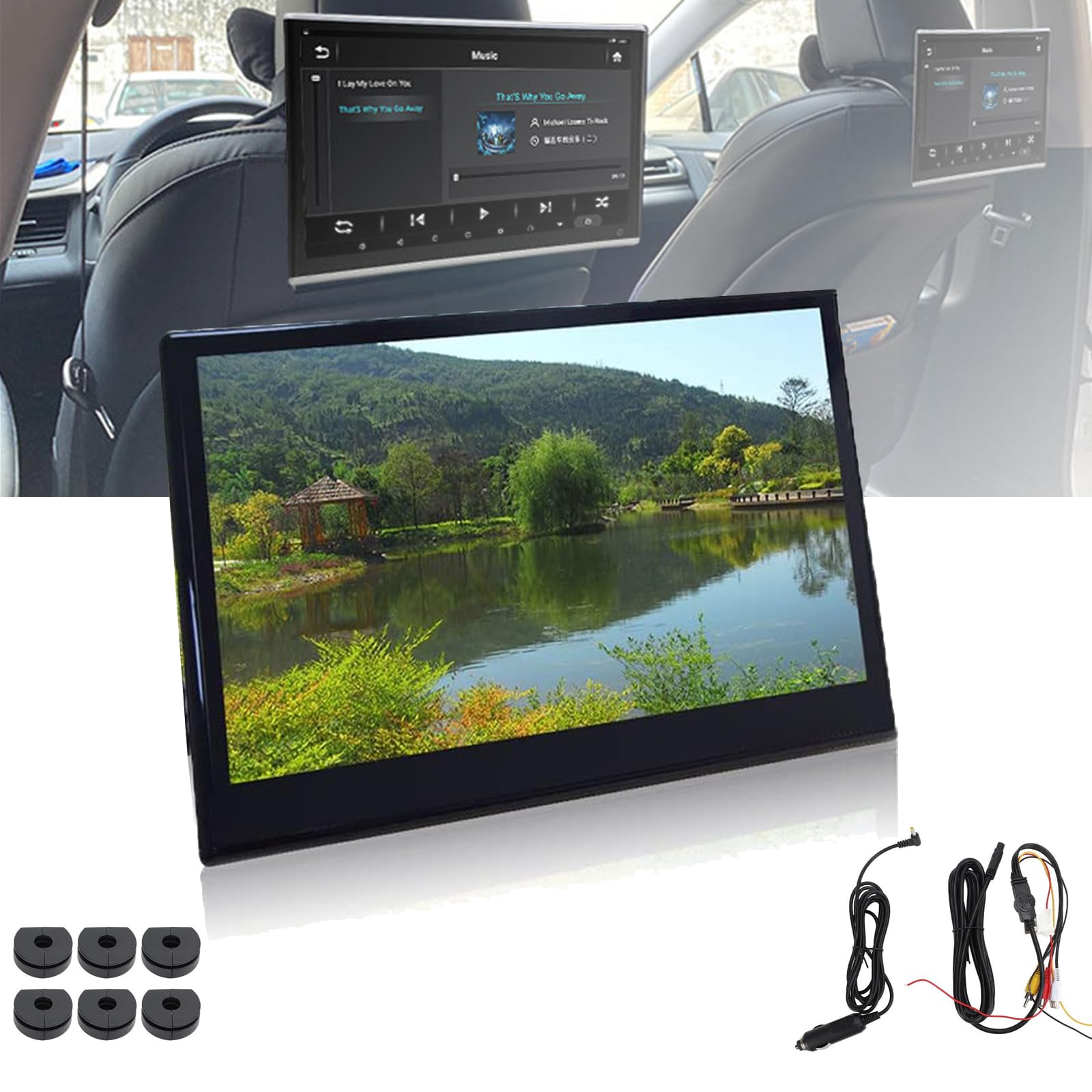Lettori Video per Poggiatesta Auto 2+32g, Lettore Dvd Portatile da 12,5 Pollici per Auto, Touch Screen, con Luce Ambientale, Riproduzione Video HD 8K, 4 Formati di Riproduzione,1PCS,White