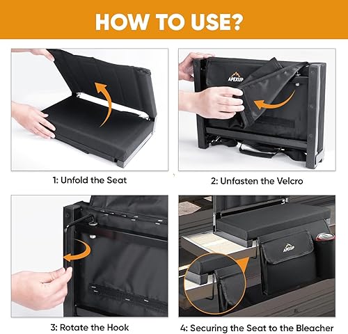 Miniatura 5 de APEXUP Asientos de estadio con soporte trasero, asiento portátil para gradas con bolsillo grande y soporte para tazas, silla ancha para estadio para