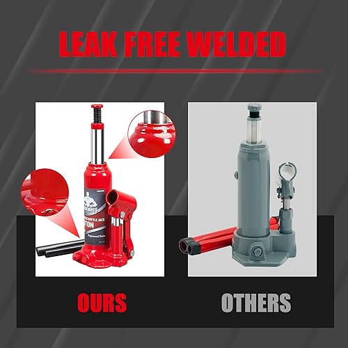 Miniatura 5 de Jack Boss Gato hidráulico soldado para automóvil de 2 toneladas (4,400 libras) con mango de bomba, apto para automóviles, sedanes, rojo