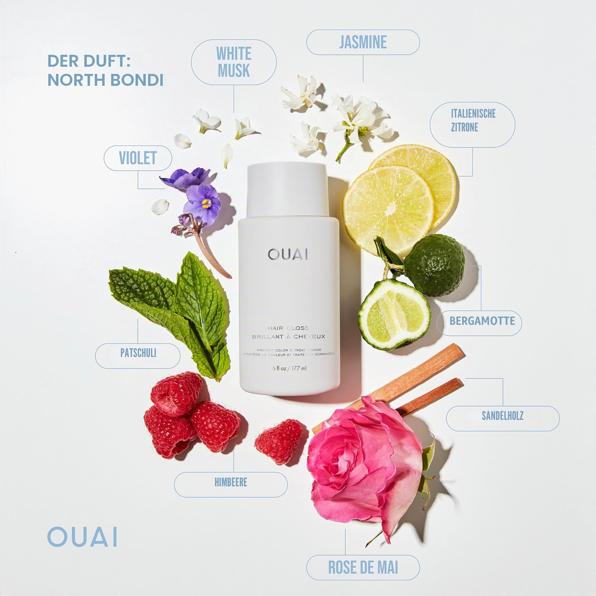 OUAI Hair Gloss – Glanzbehandlung für die Dusche mit Frizz-Kontrolle – Hitzeschutz-Haarglaze mit Hyaluronsäure, Reiswasser + Panthenol – frei von Parabenen, Phthalaten & Sulfaten (177 ml)