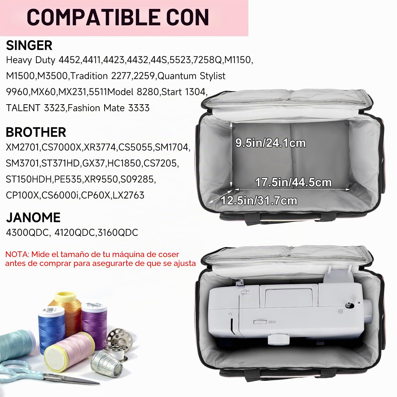 LEFOR·Z Bolsa para máquina de coser, bolsa para máquina de coser con bolsillos para máquinas de coser y accesorios de costura, bolsa de costura adecuada para la mayoría de Singer, Brother, Janome en