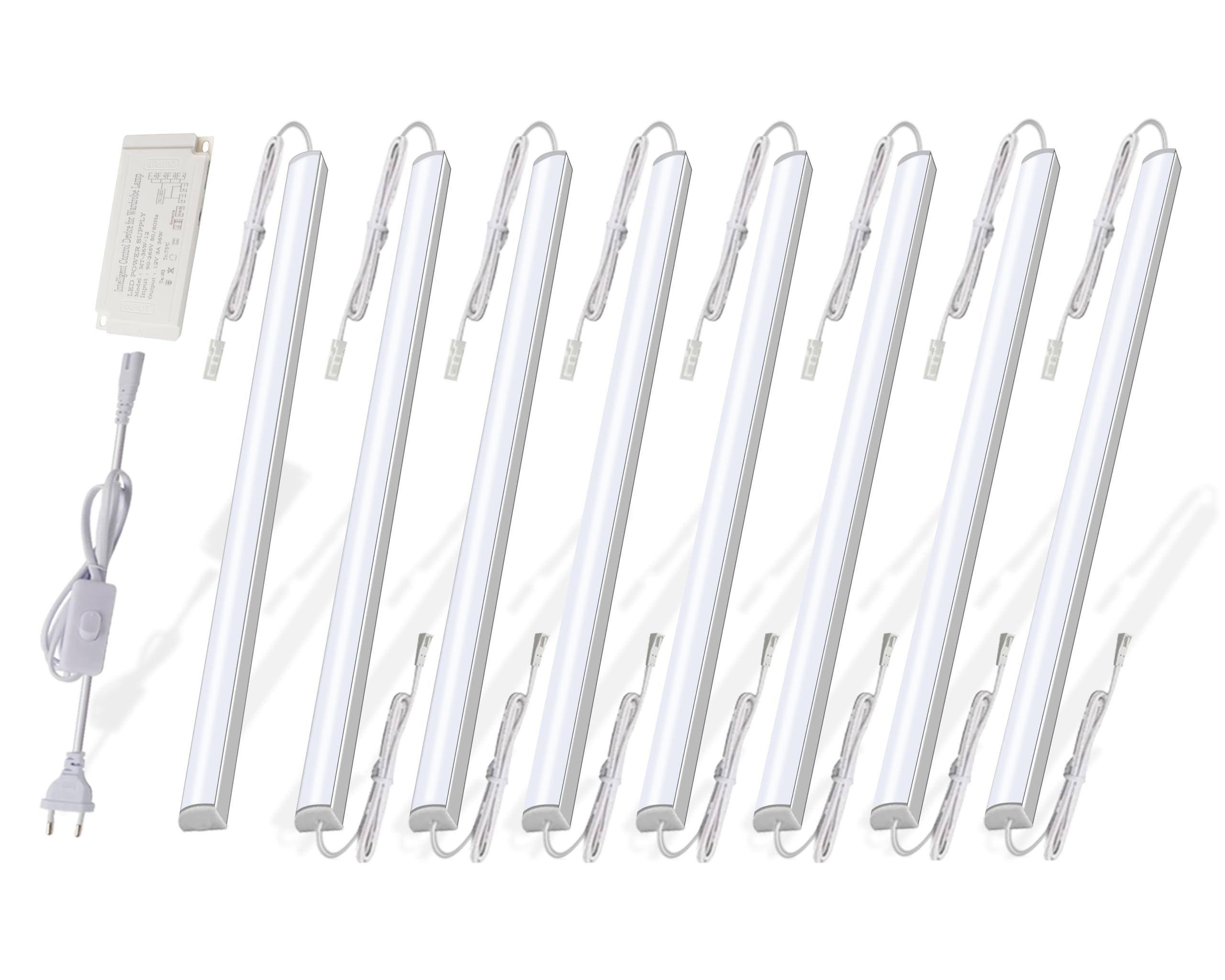 Cefrank Illuminazione sotto il mobile, 8 pezzi di barre LED a forma di V da 30cm collegabili per mobile da cucina, vetrina esposizione, ripiano - 16Watt 1600 Lumi - Bianco Puro (6000K)