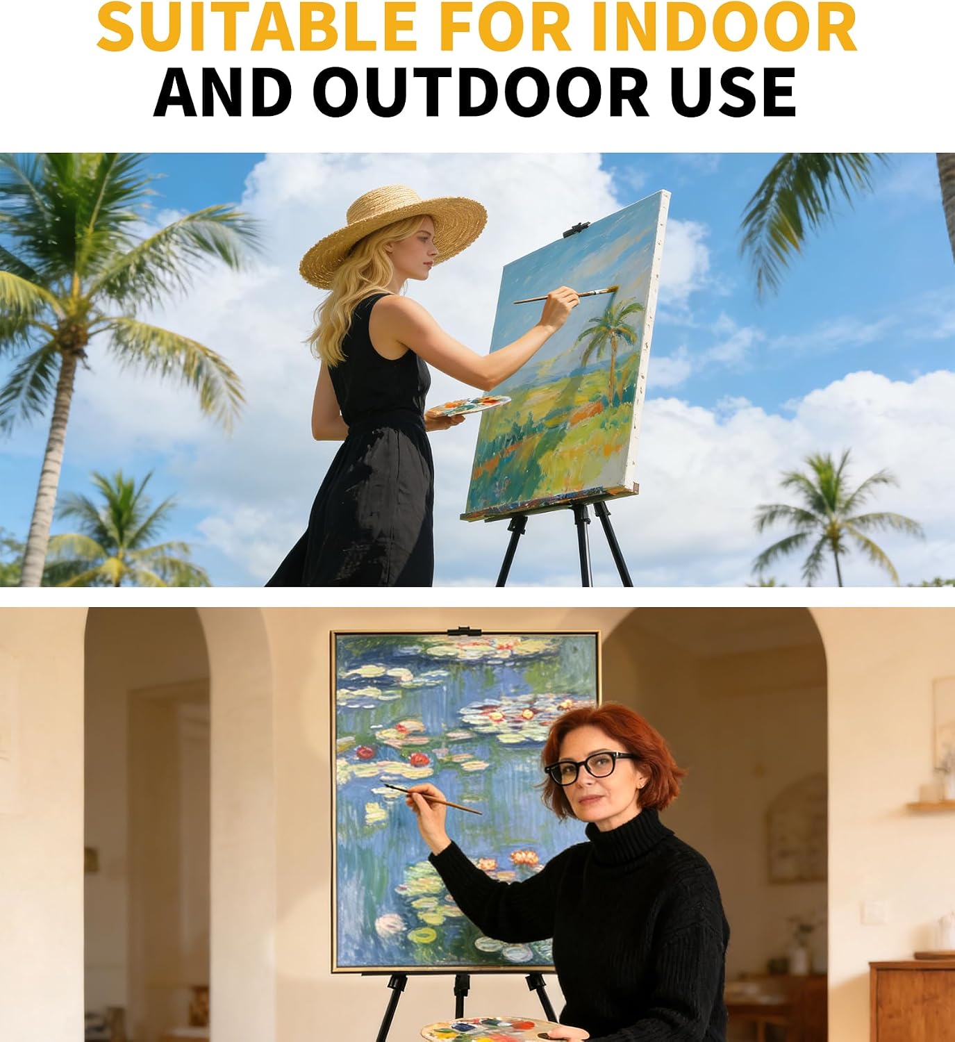 Art Painting Artist Easel Stand, Portable Adjustable Easels with Carry Bag,Tripod Display Easel Height from 17 to 63 Inch for Table-Top/Floor Displaying and Wedding Signs, Black