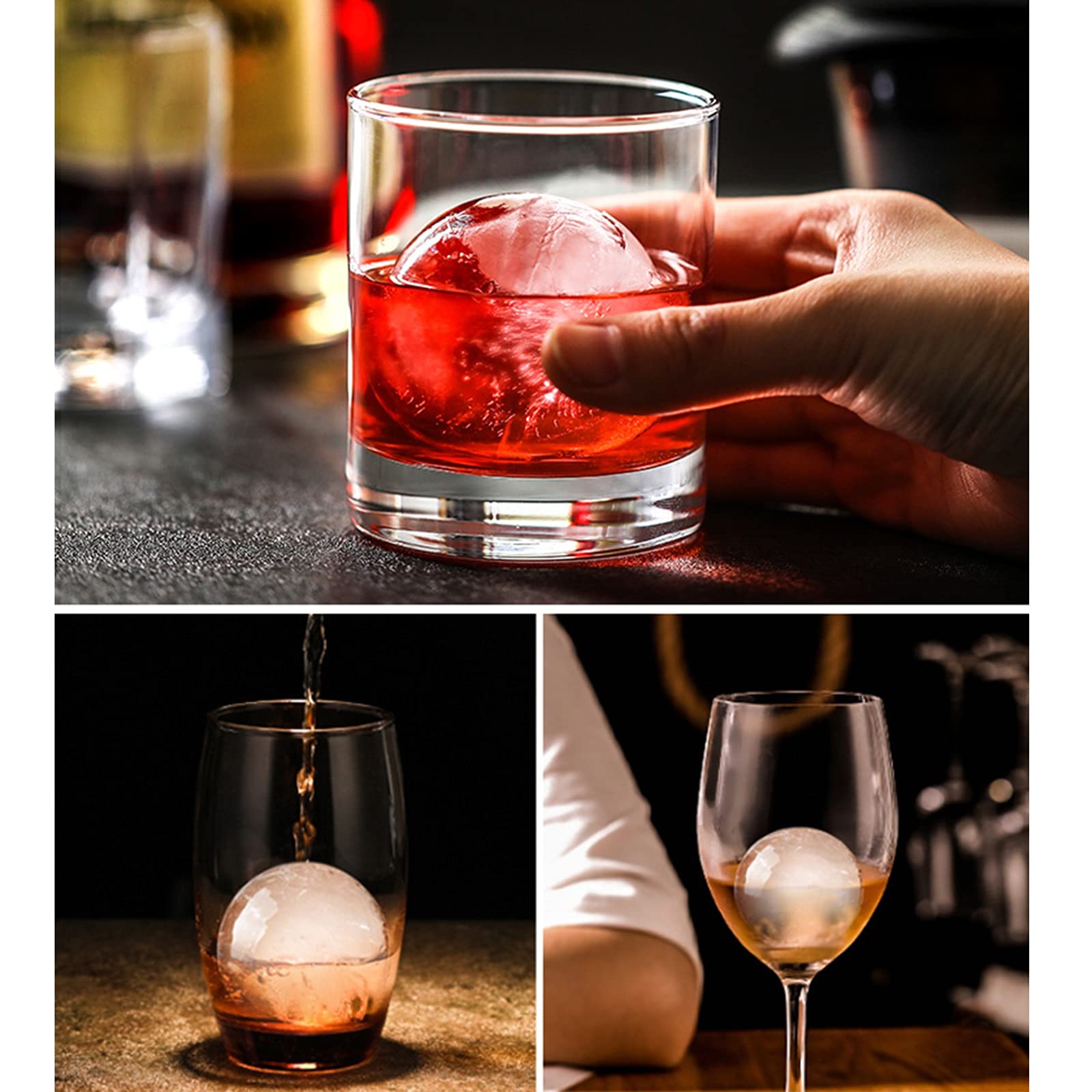 Silikon-Eiskugelformen-Set, 4er-Pack, BPA-frei, mit Deckel, gefriergeeignet, für Whiskey und Cocktails, wiederverwendbar, Blaue Farbe