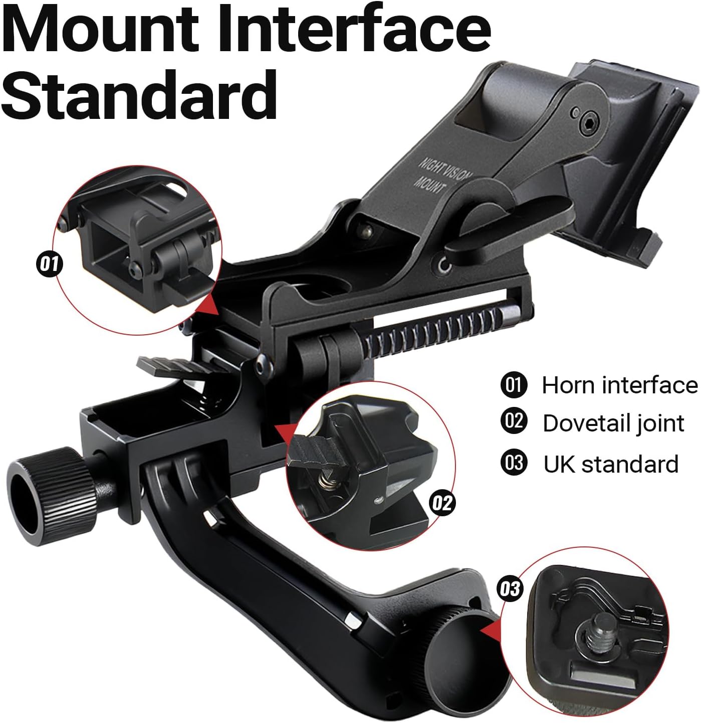 New Metal PVS14 J-Arm Night Vision Mount Supports Left Eye+Metal Rhino Arm Helmet Mount Adapter with Adjustable Lever for Hunting Night Vision PVS14
