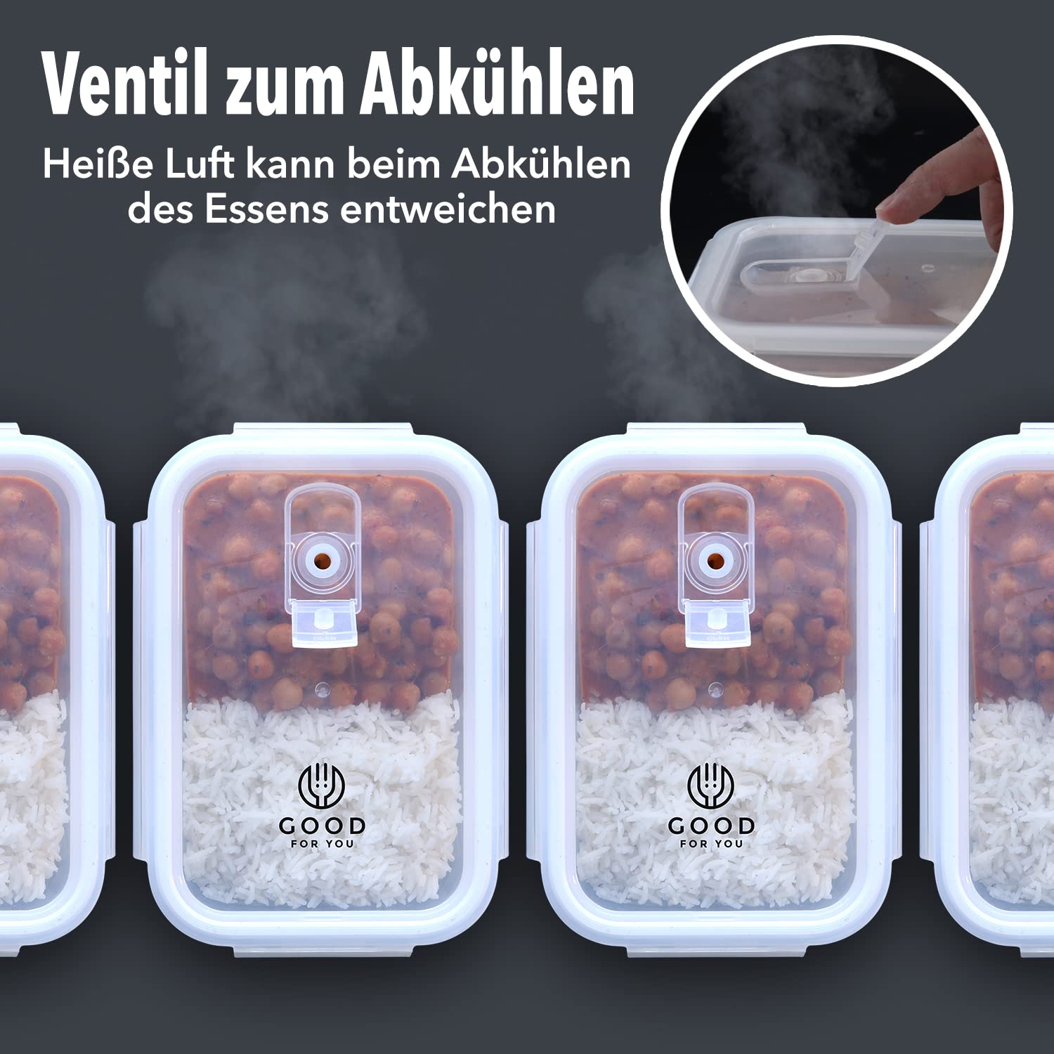 GOOD FOR YOU - Glas-Frischhaltedosen Set – 5er Set Meal Prep Boxen, Frischhaltedosen mit Deckel, BPA-frei, Mikrowellen- & Spülmaschinengeeignet (850 ml)