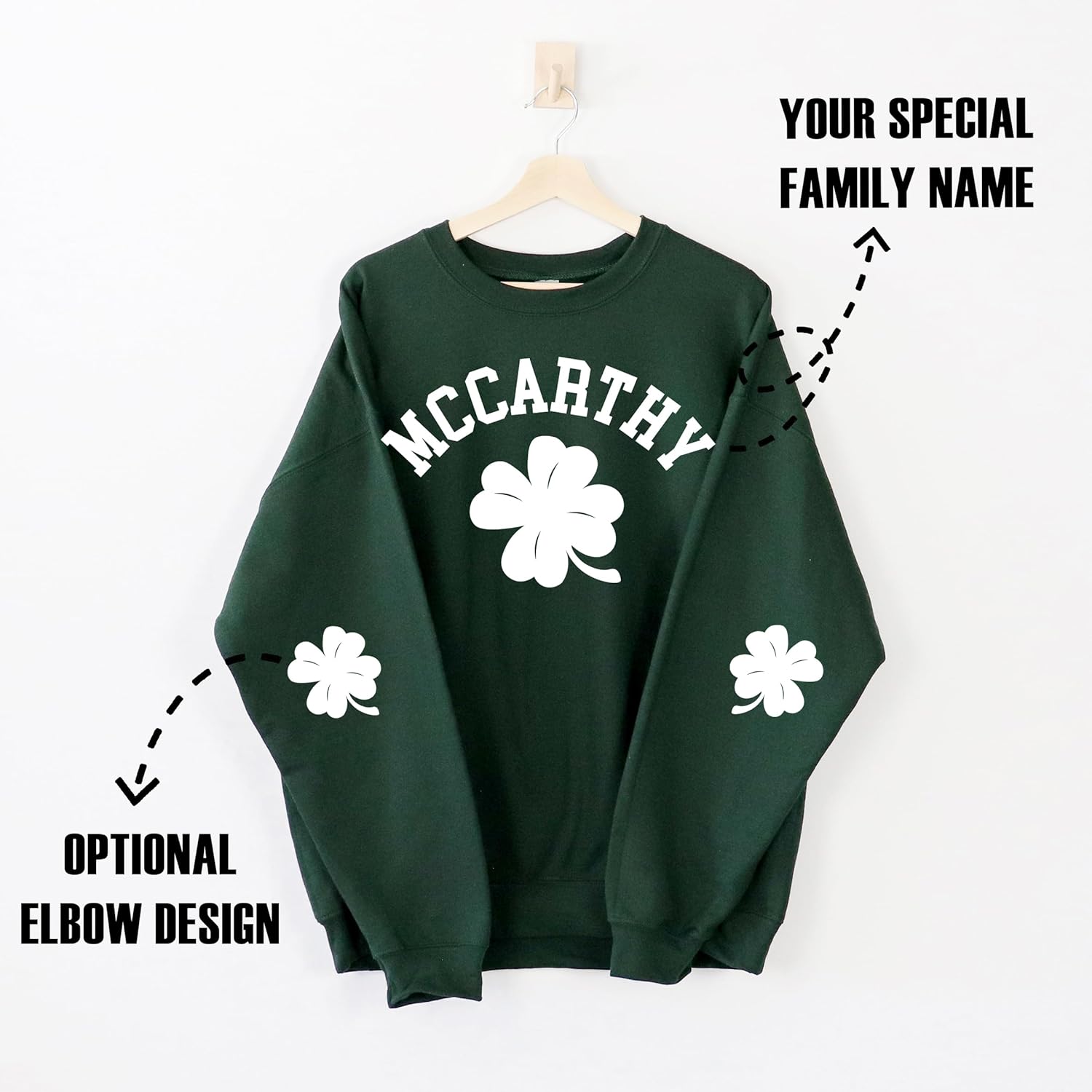 Personalized St Patricks Day Sweatshirt | Custom Family Name Shamrock St Pattys Sweatshirts for Men and Women | Saint Patrick's Irish Crewneck Sweatshirt & Hoodies - Image 2