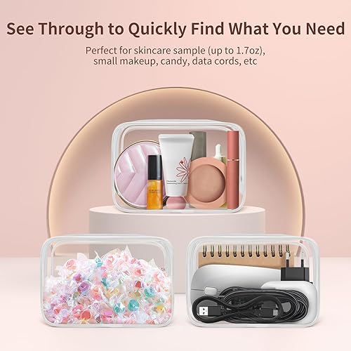 Miniatura 3 de TISRATOK 12 bolsas de maquillaje transparentes para mujer con cremallera, bolsa de aseo aprobada por la TSA, bolsa de cosméticos a granel para