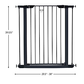 MidWest Homes for Pets 39-Inch High Walk-Thru Pressure Mounted Steel Dog Gate, Expands to 38 Inches Wide, Includes 3-inch Extensions, Textured Graphite
