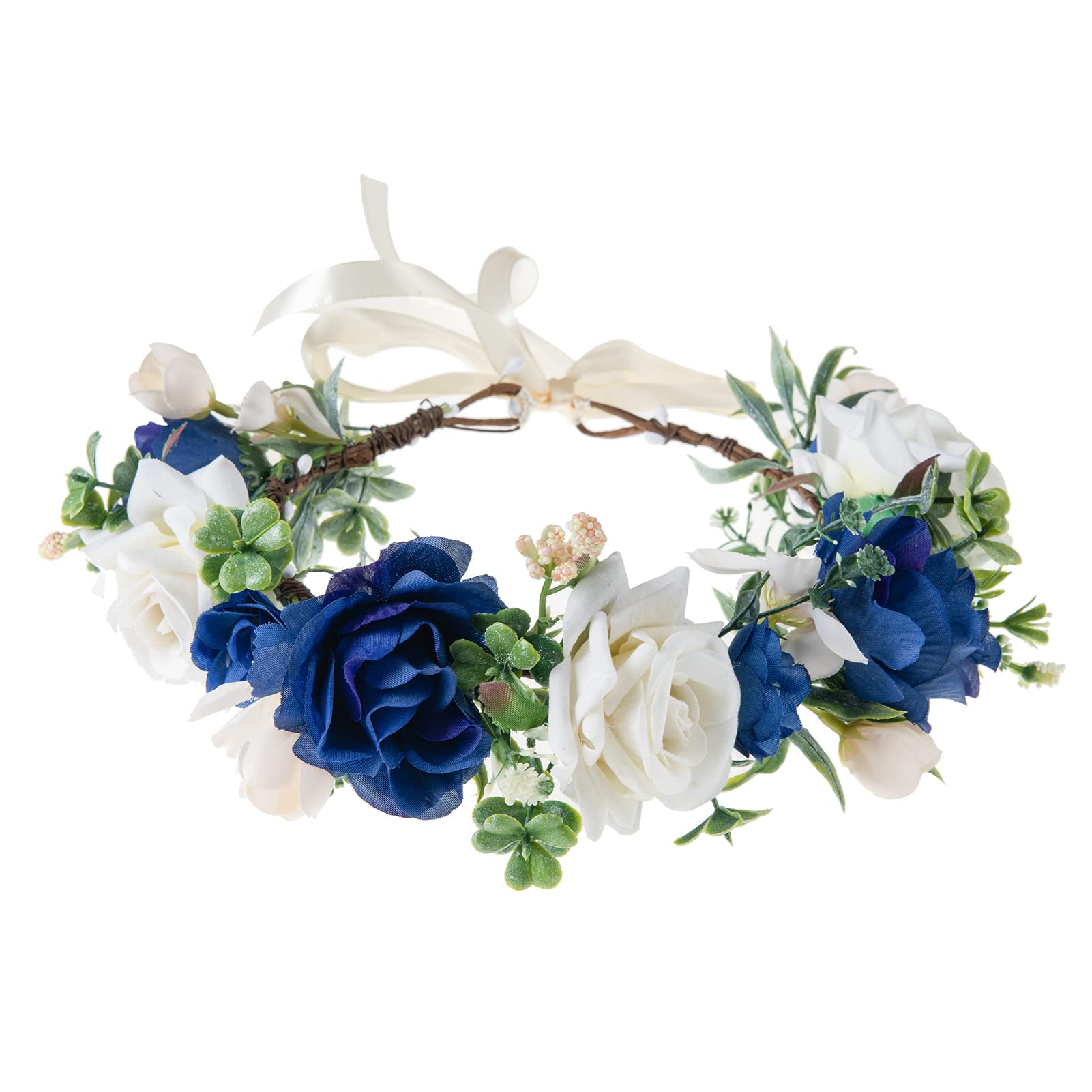 floral fall Adjustable Bridal Flower Garland Headband Flower Crown Hair Wreath Halo F-83 (B-blue)-picture-40