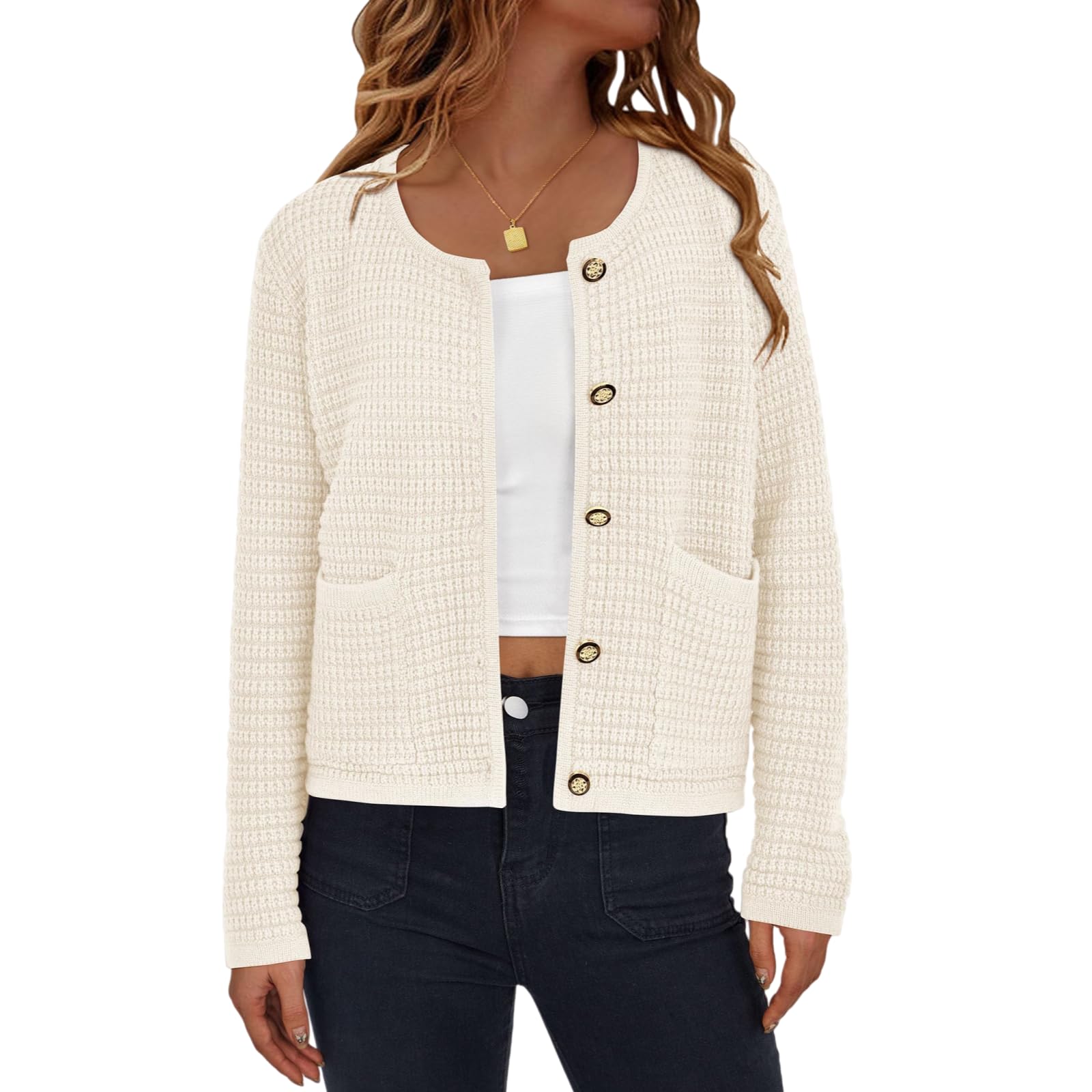 Women Knit Cardigan Sweaters Retro Long-Sleeve Round Neck Knitted New Cardigans Going Out Tops for Women Trendy