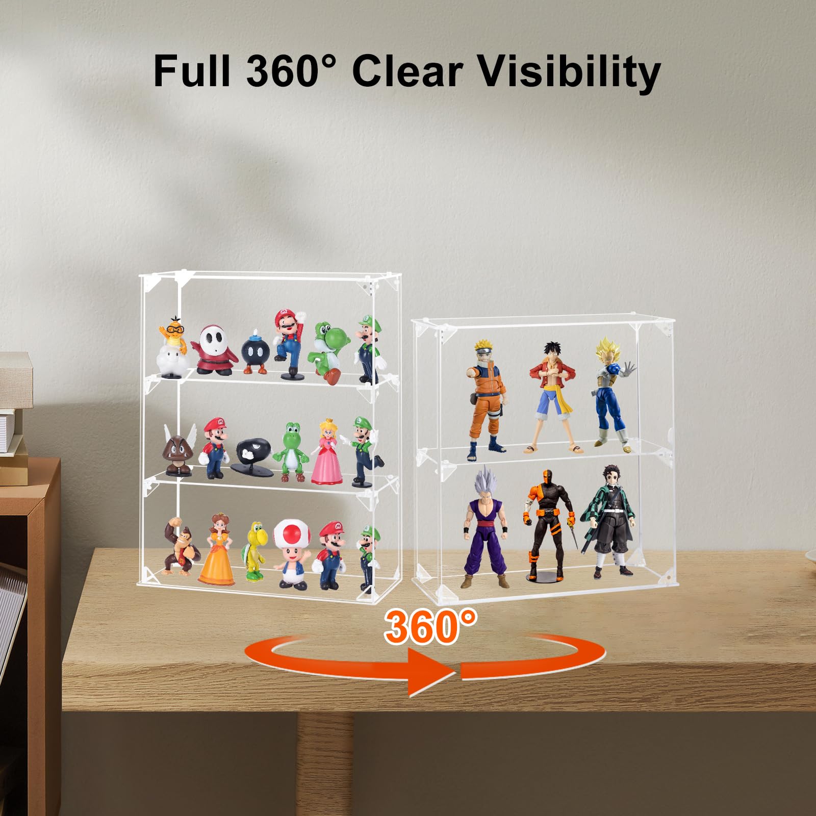 Vitrina acrílica, vitrina transparente de 3 niveles para figuras Funko Pop, montado en la pared o escritorio, caja de exhibición a prueba de polvo para coleccionables, figuras en miniatura, modelos,