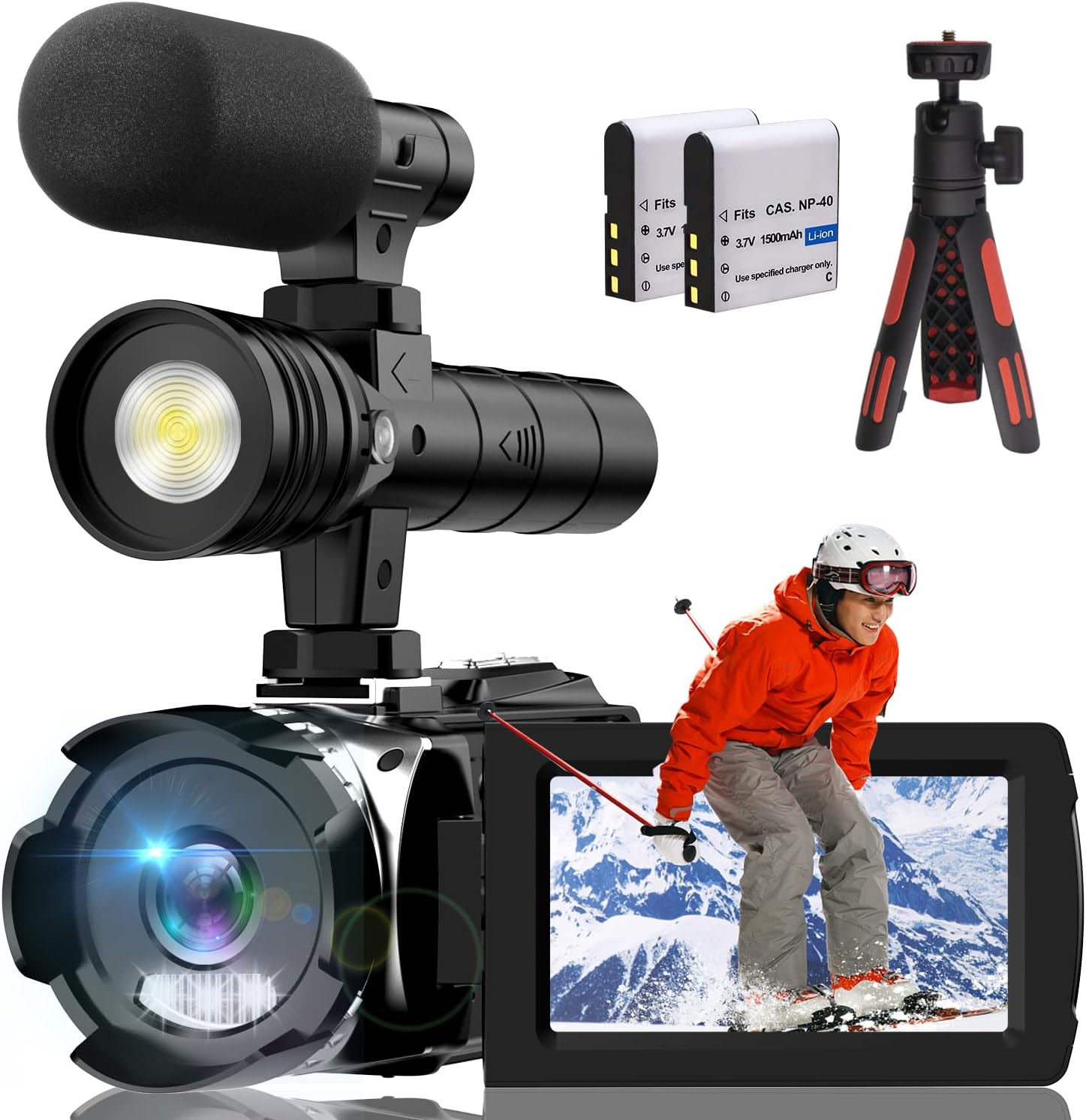 2.7K Video Camera, Night Vision Camcorder Digital with IR Light, 24X Digital Zoom, 270 YouTube Vlogging Camera Recorder, Support Full HD 1080P 3.0 Camcorder with Microphone, 2 Batteries