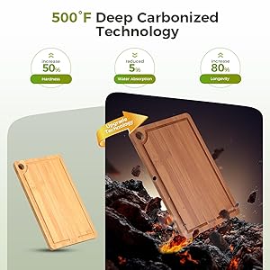 BNBUN Bamboo Cutting Board for Kitchen, Wood Cutting Board 3 Piece Set with Non-Slip Mat Deep Juice Groove and Built-In Handles, Wooden Cutting Boards for Meat Vegetables Fruit for the Home