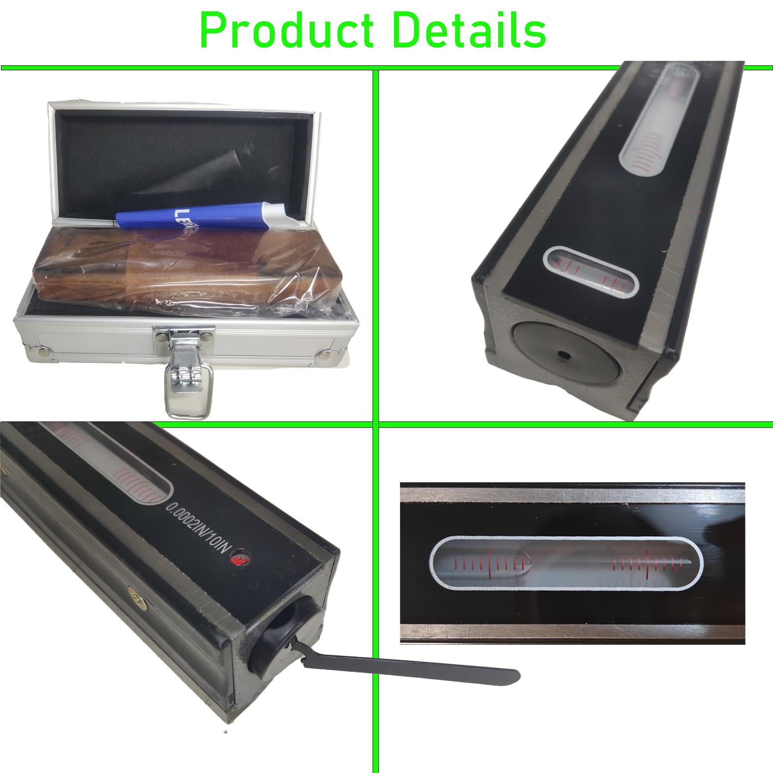 Nivel de precisión profesional de 8 pulgadas con caja de Al duradera, nivel de tira de precisión de 0.0002/10 pulgadas para comprobar el paralelismo de rectitud, enseñanza de fabricación de