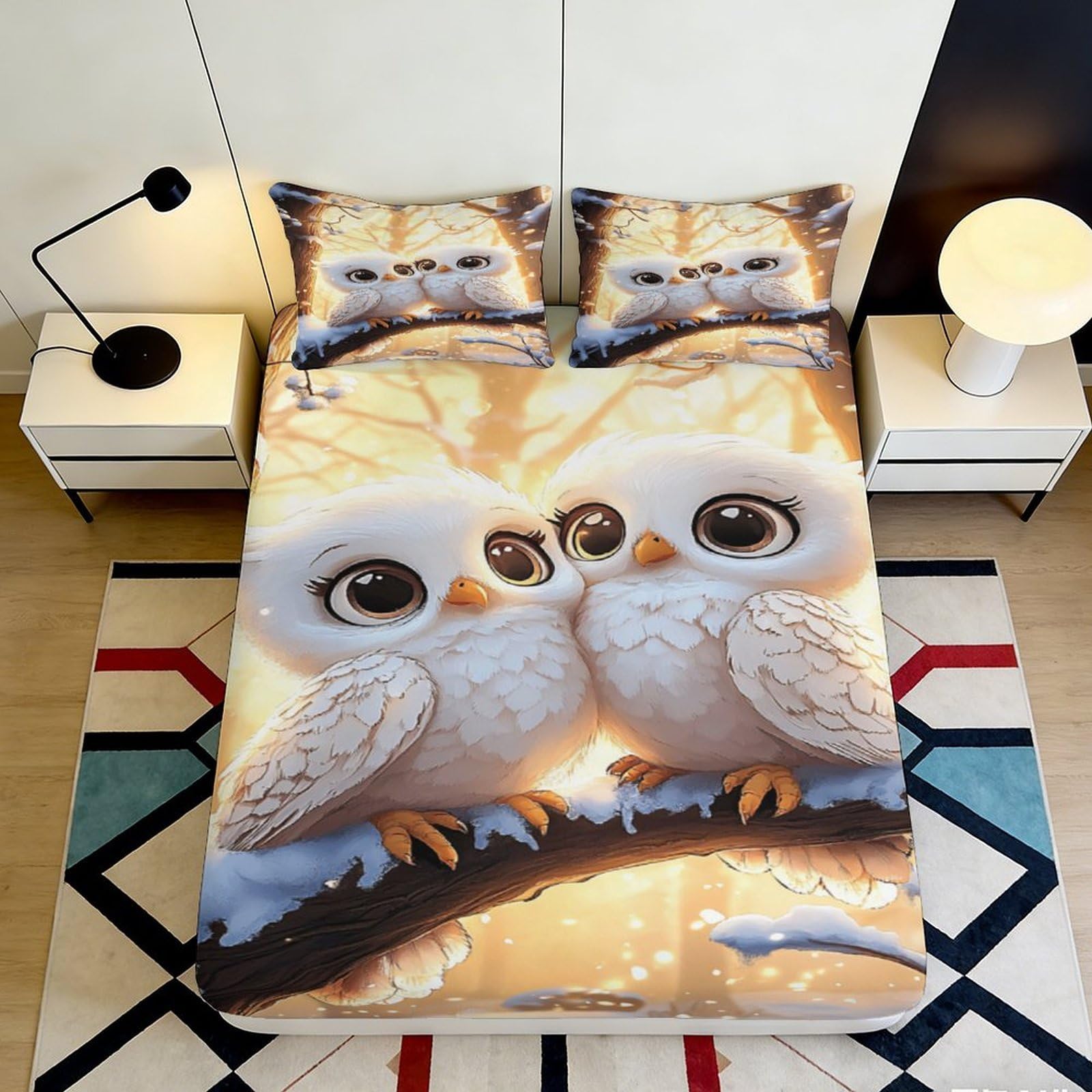 Jqzkxnhpbr Style-2 3D Printed Cartoon Owl Fitted Sheet Microfiber Soft Breathable Forest Animal Mattress Cover For Bedroom Dorm Decoration 90X200x25cm