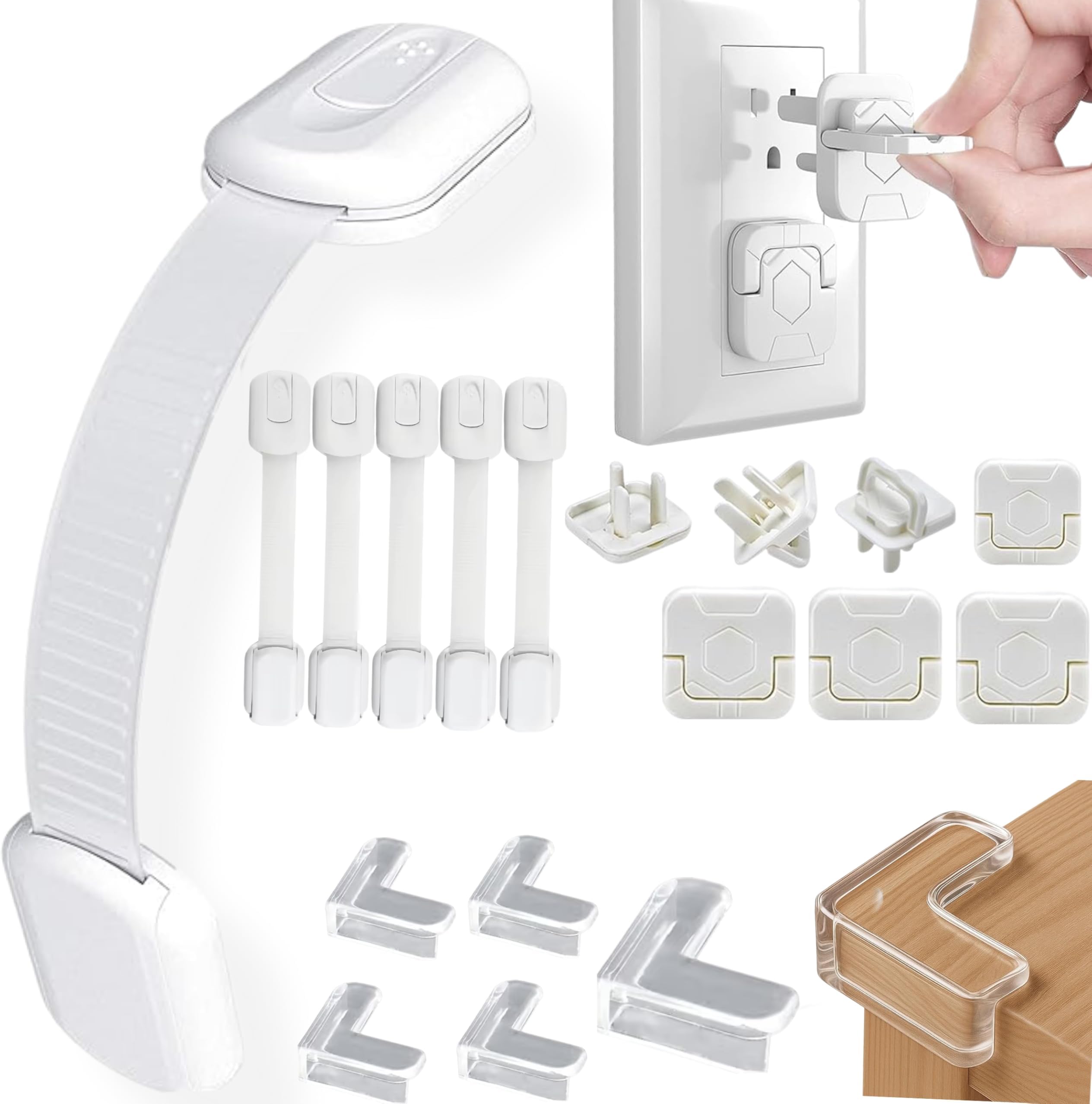 Baby Proofing Kit (15 Pack) – Complete Child Safety Set for Home Protection | Includes Cabinet Locks, Corner Guards & Outlet Covers | Easy No-Tool Install – Keep Your Baby Safe & Parents Stress-Free